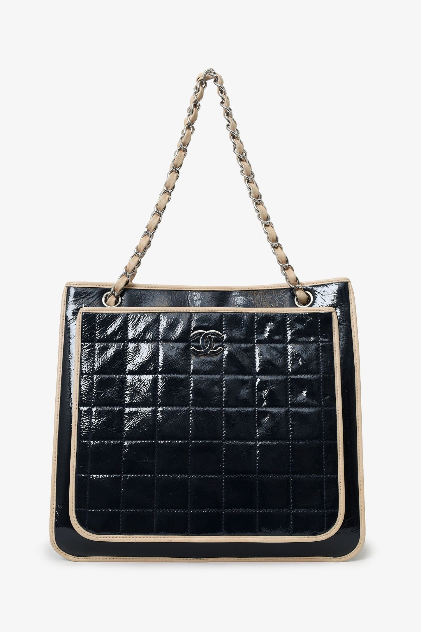 Chanel™ 2006-08 Black Patent Leather Chocolate Bar Tote Bag