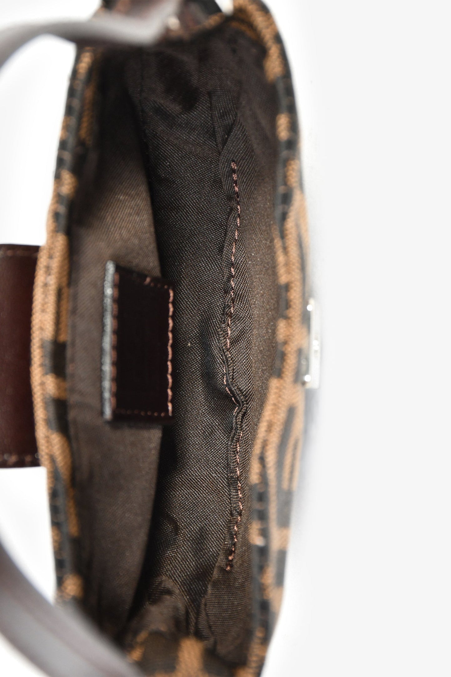 Fendi Brown Zucca Print Canvas Mini Half Moon Baguette Bag