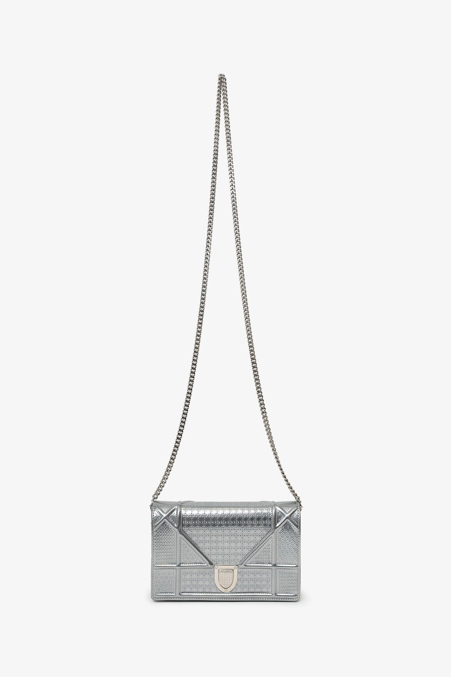 Christian Dior Metallic Patent Microcannage Diorama Wallet on Chain