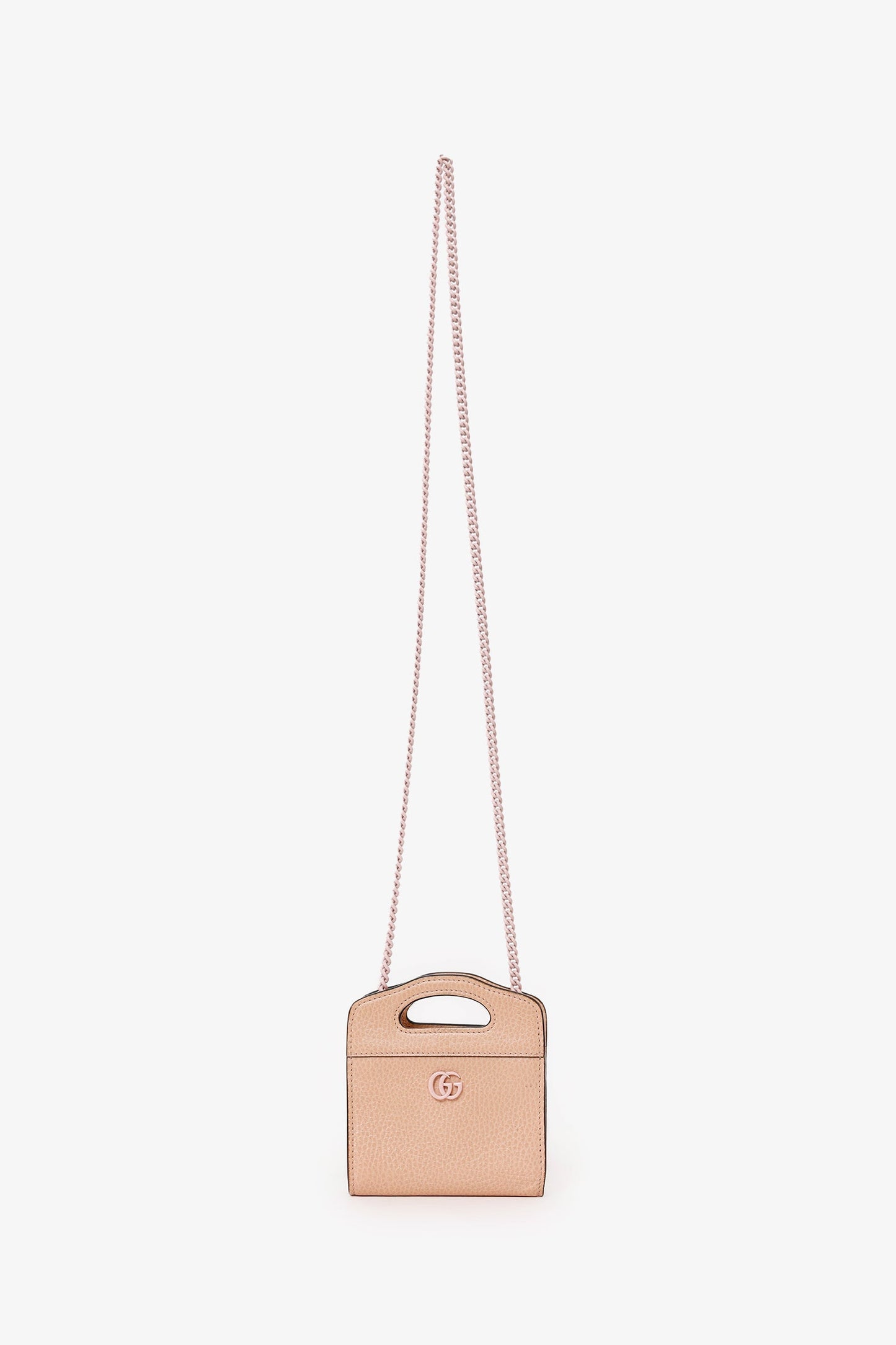 Gucci Beige Leather GG Marmont Mini Card Holder With Chain