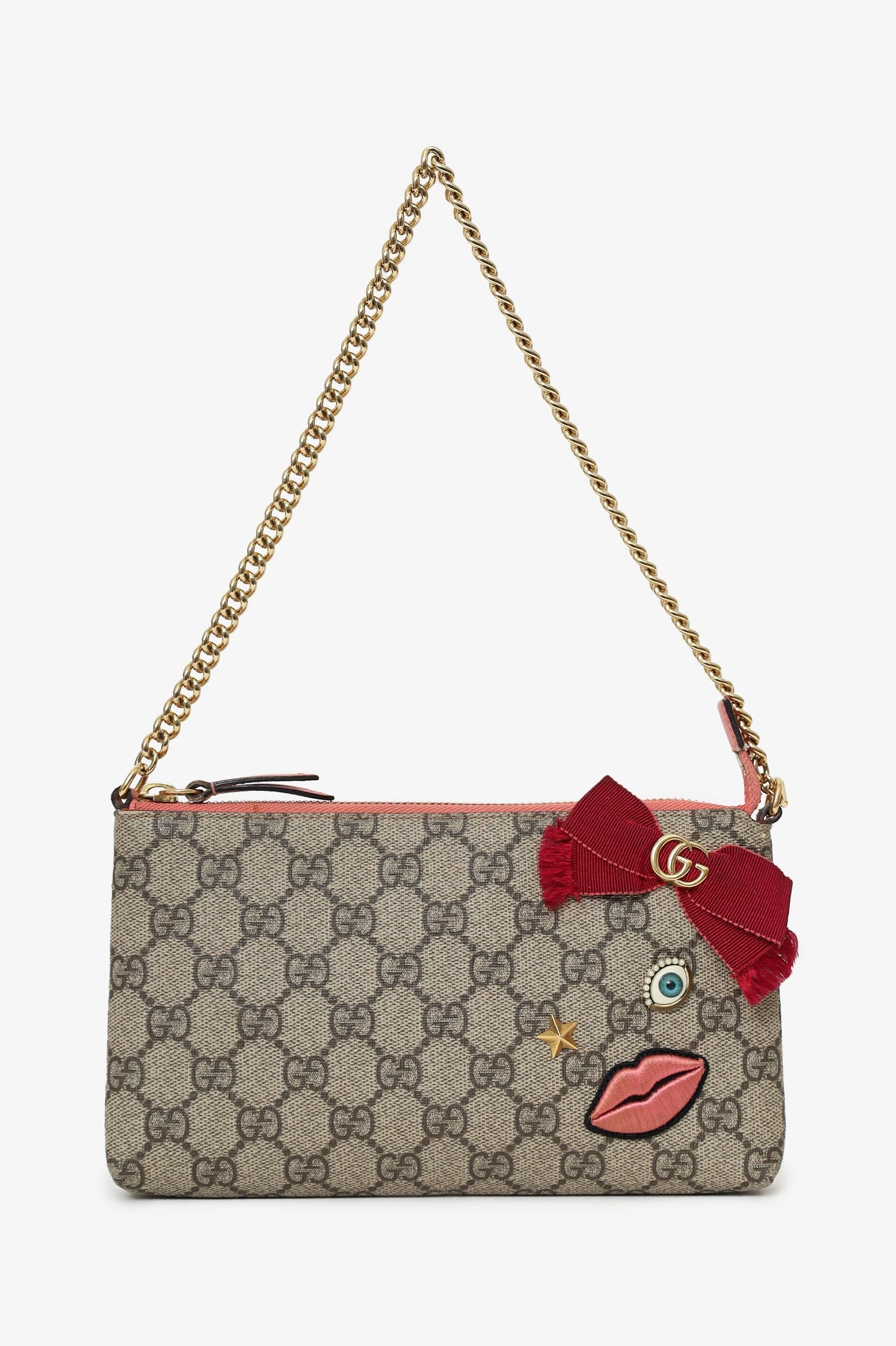 Gucci GG Supreme Monogram Face Embroidered Wrist Wallet