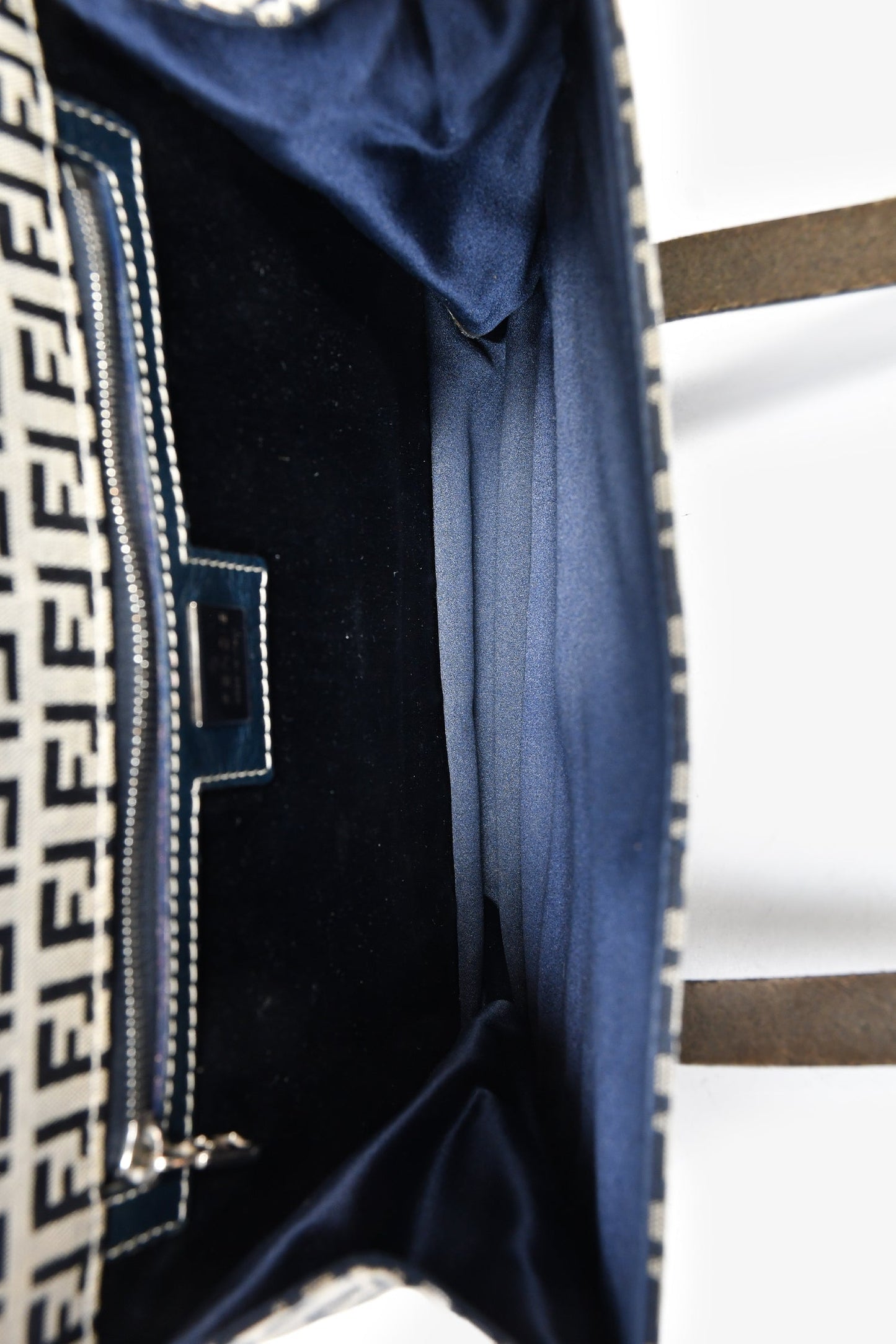 Fendi Navy FF Zucca Canvas Square Baguette Shoulder Bag