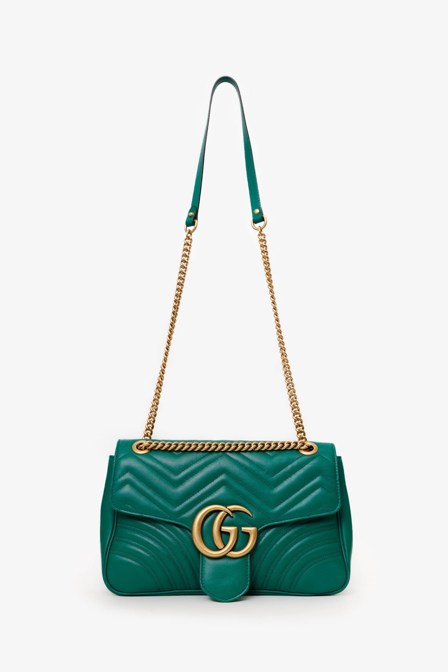 Gucci Green Chevron Leather Medium Marmont Shoulder Bag
