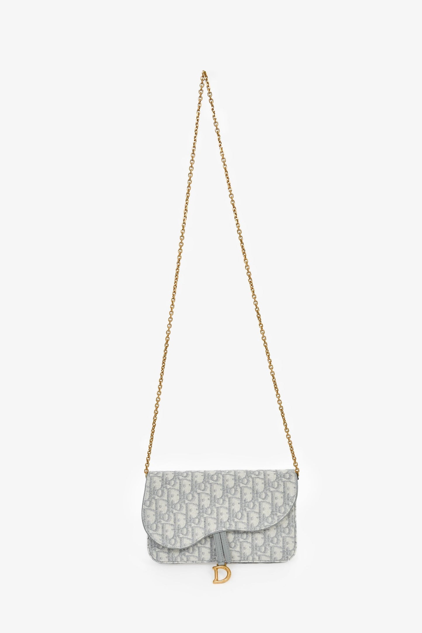 Christian Dior 2023 Grey Oblique Canvas Medium Saddle Pouch With Chain