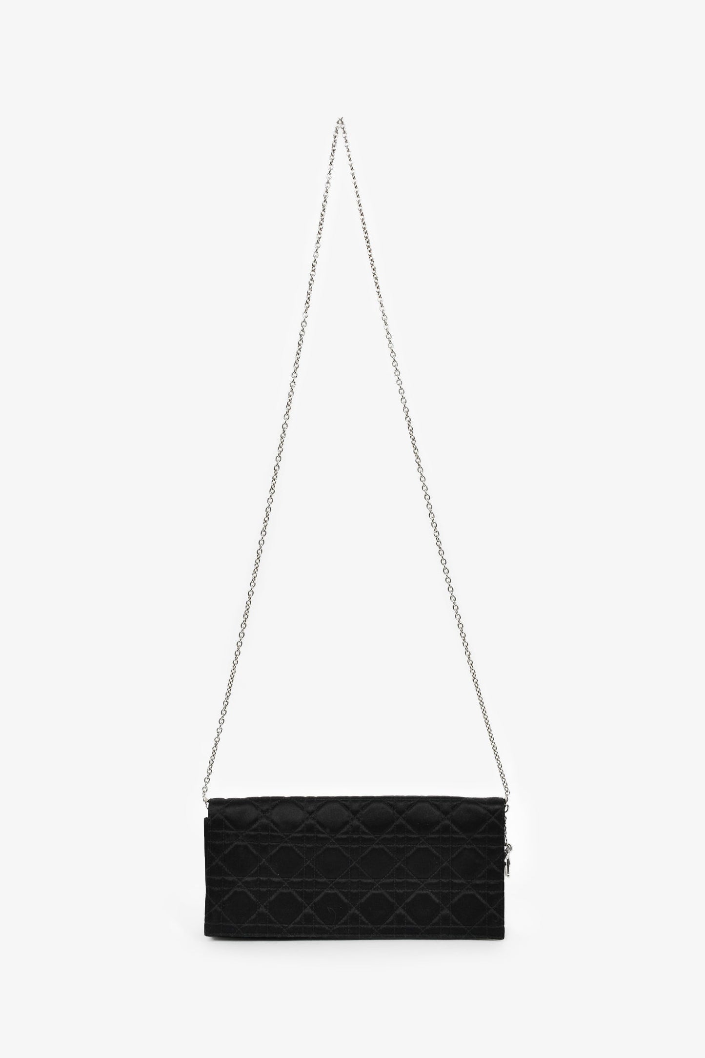 Christian Dior 2008 Black Satin Cannage Clutch On Chain