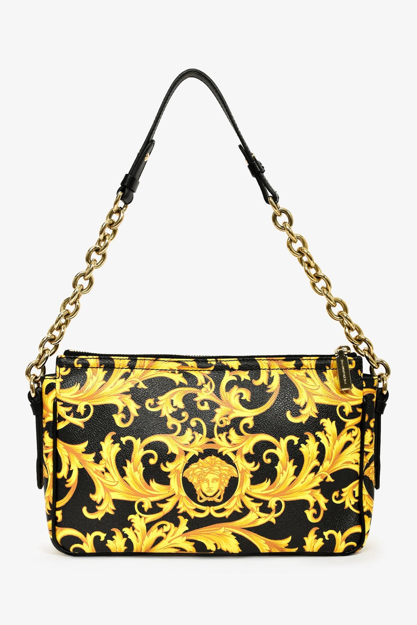 Versace Black/Yellow Leather Medusa Patterned Shoulder Bag