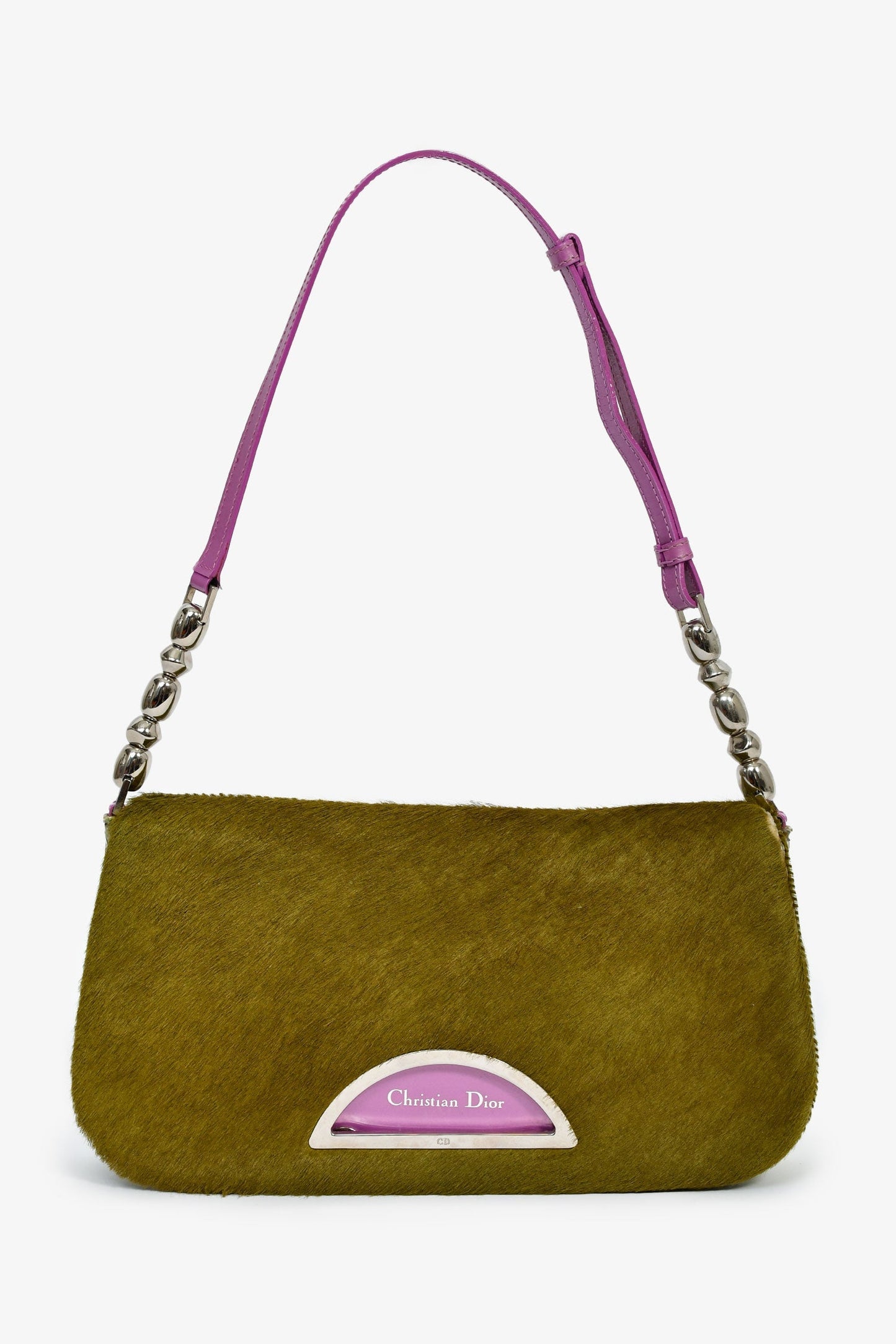 Christian Dior 2000 Green/Purple Ponyhair Snake Embossed Malice Shoulder Bag