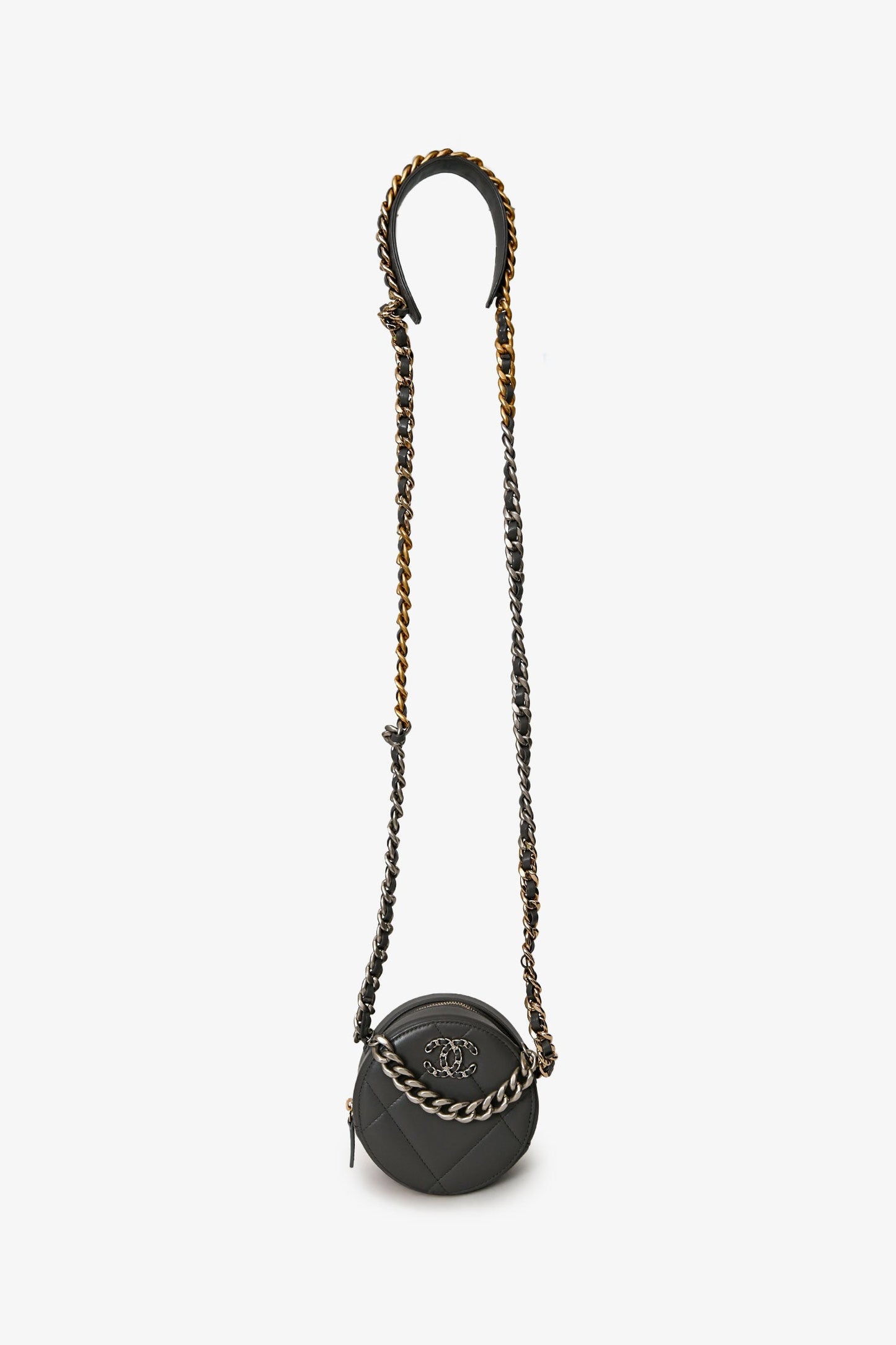 Chanel™ Grey Lambskin 19 Round Crossbody Silver Hardware