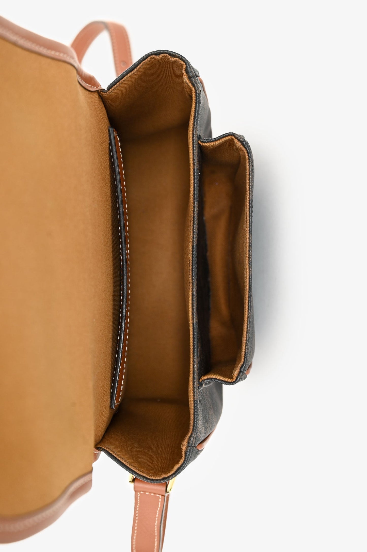Celine 2020 Brown Leather/Canvas Triomphe Medium 'Folco' Crossbody Bag