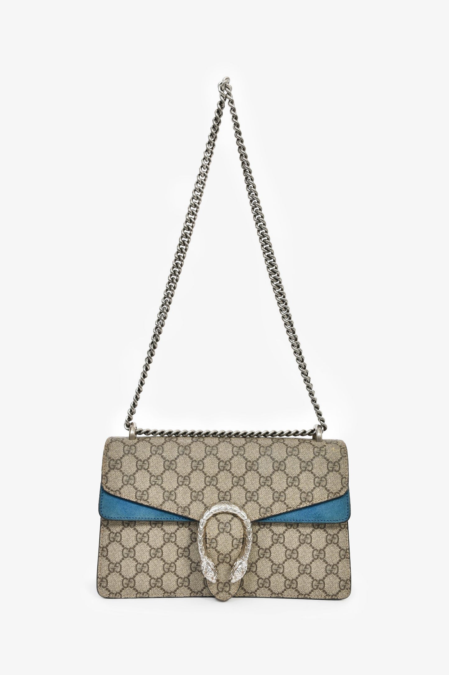 Gucci GG Supreme Monogram Canvas/Blue Suede Small Dionysus Shoulder Bag