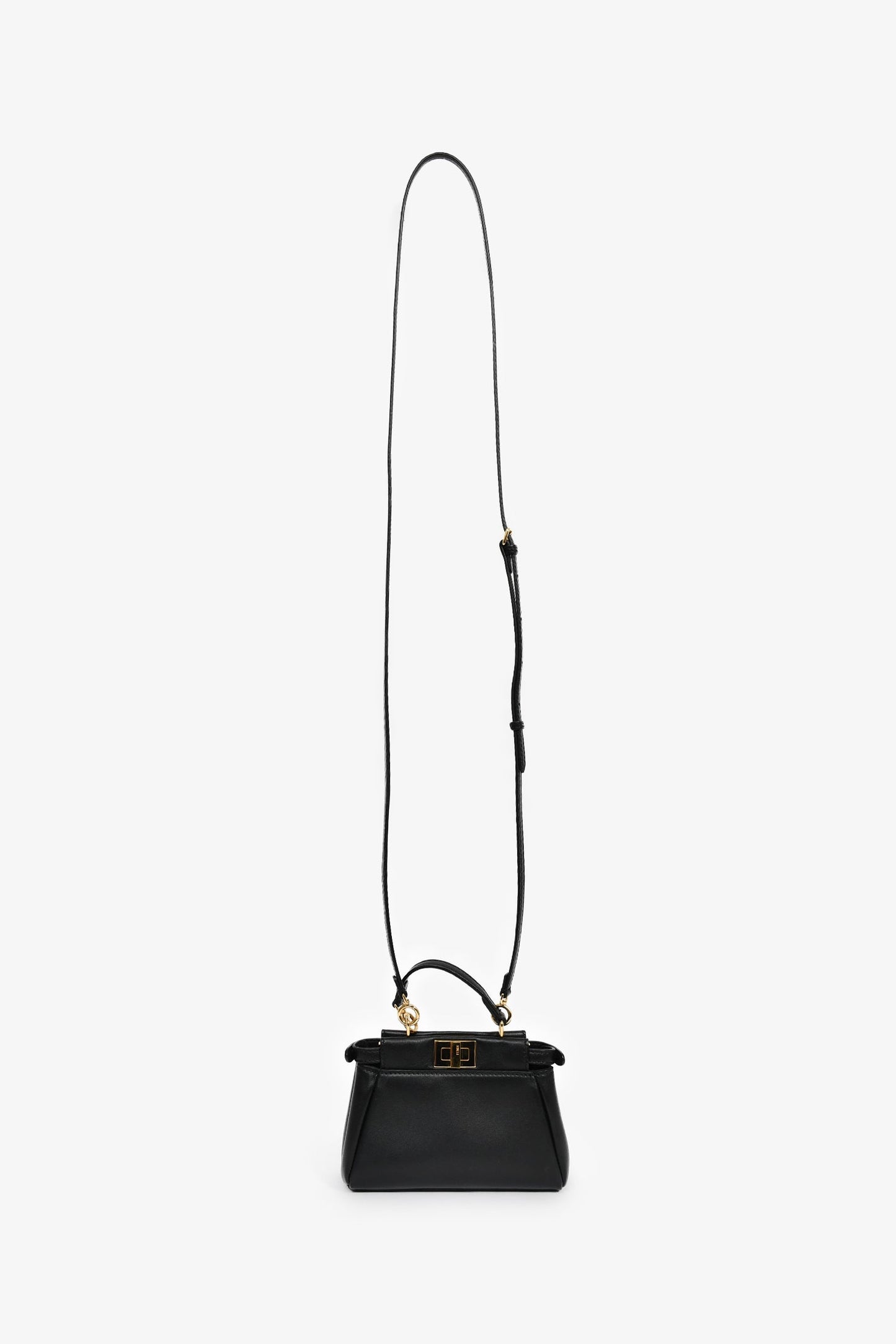 Fendi Black Leather Micro Peekaboo Top Handle Bag with Strap