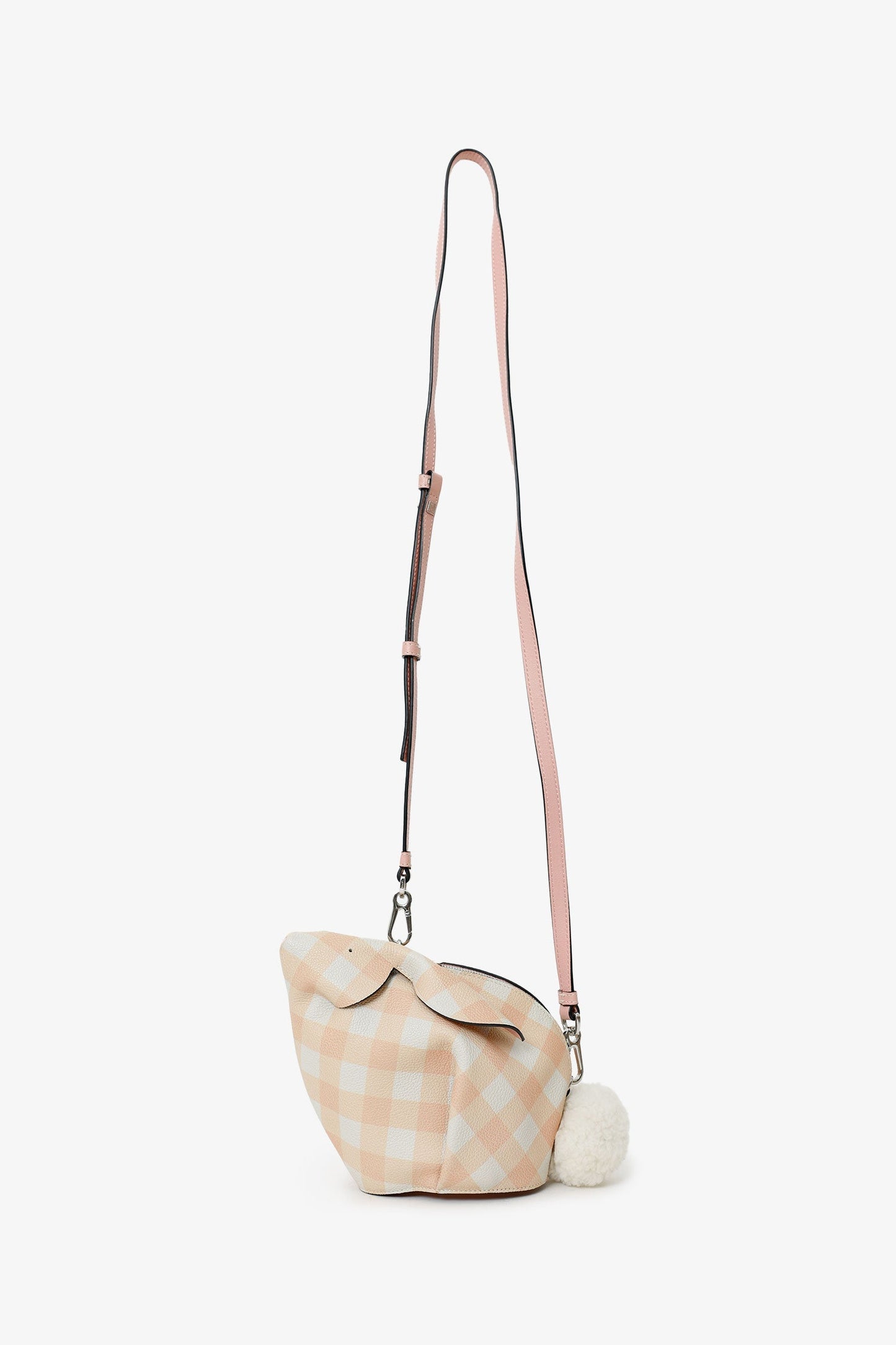 Loewe 2018 Pink/White Gingham Leather Bunny Crossbody Bag