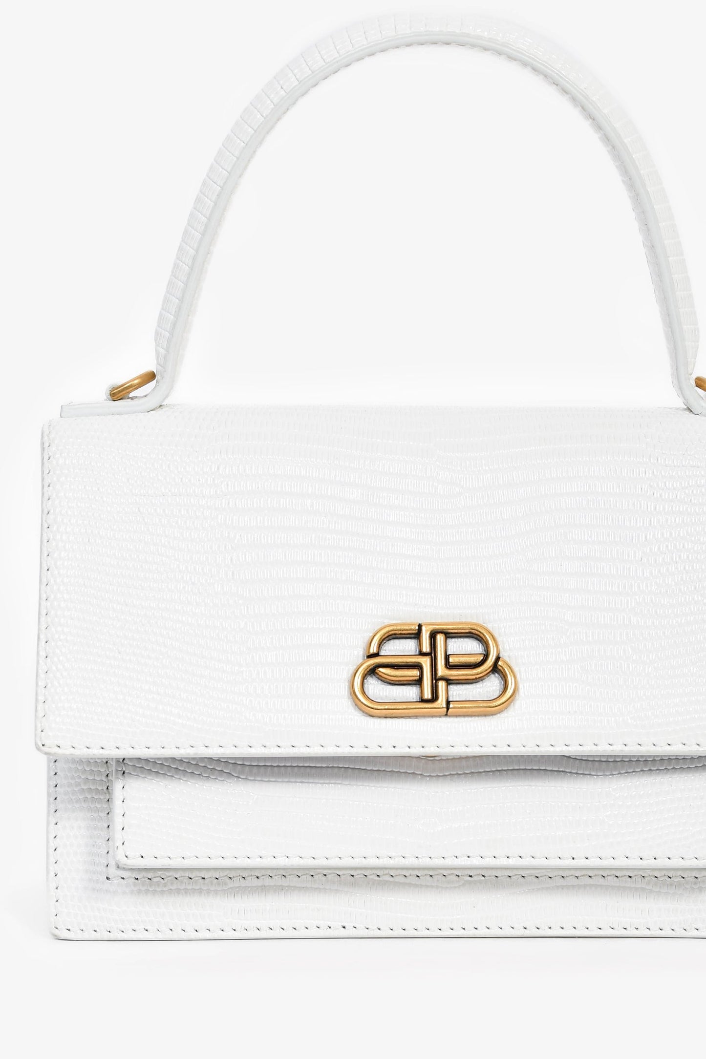 Balenciaga White Lizard Embossed Sharp XS Top Handle