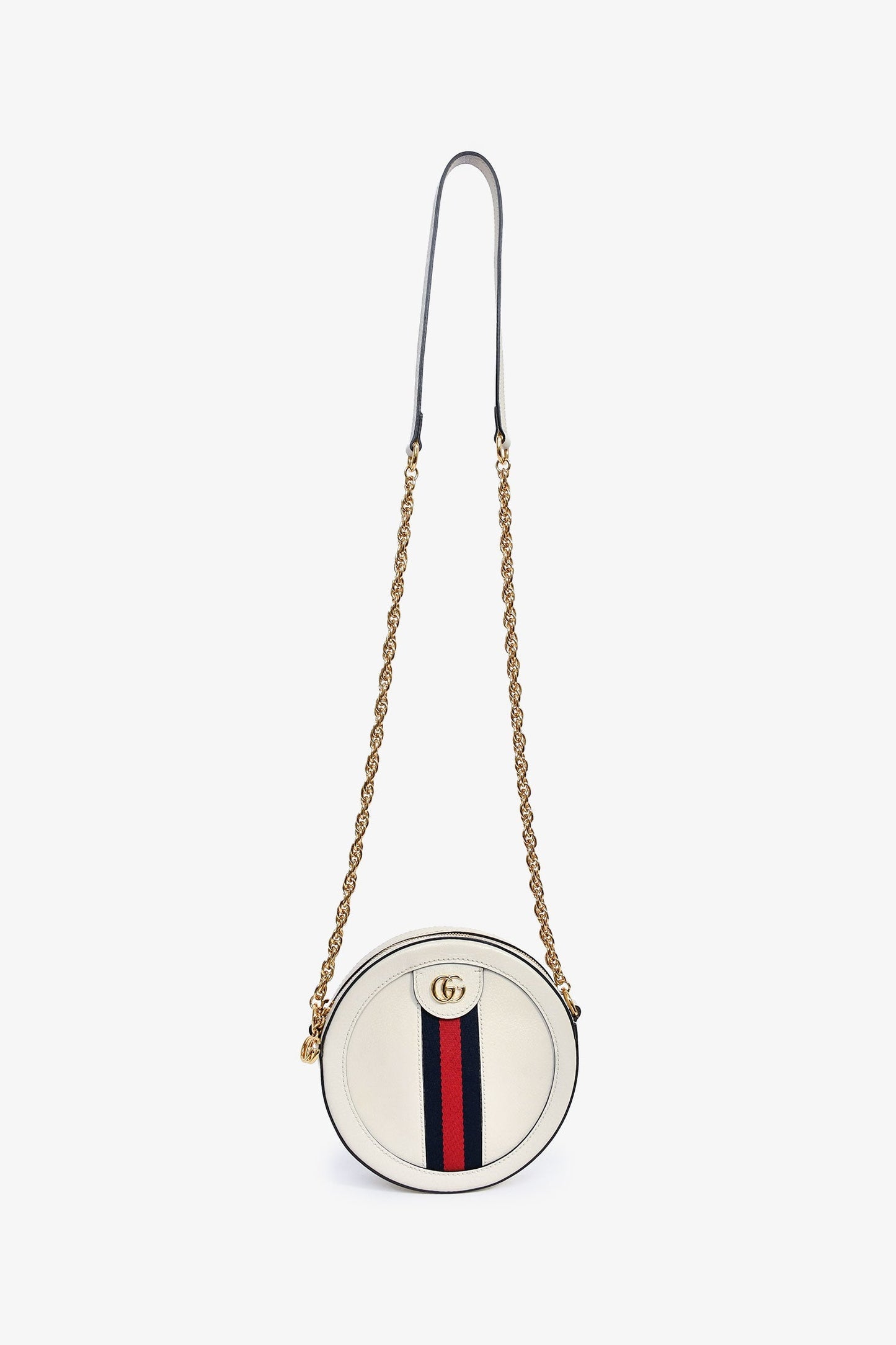 Gucci White Leather Web Detail 'Ophidia' Mini Round Crossbody Bag