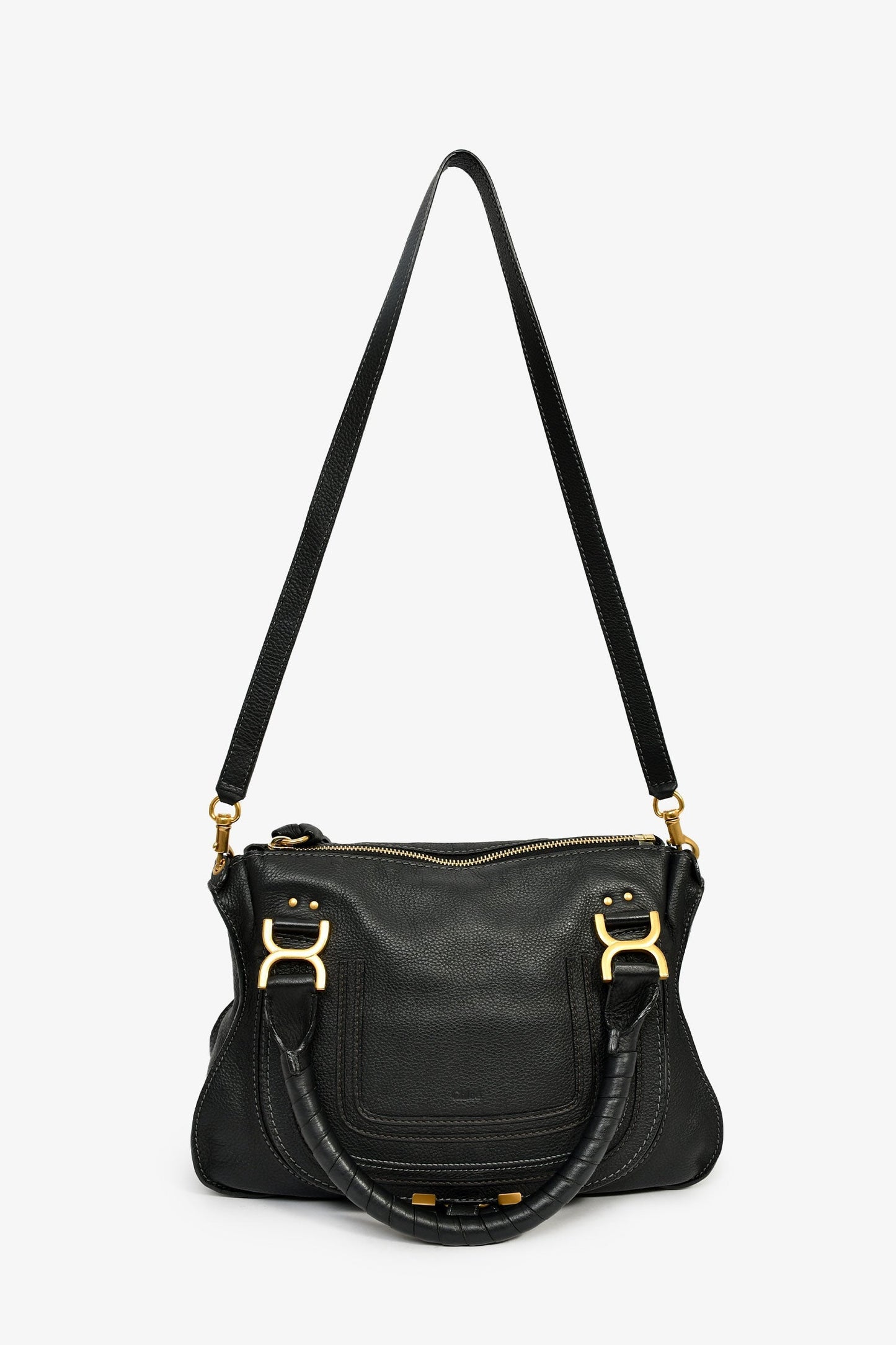 Chloe 2017 Black Leather Marcie Shoulder Bag With Strap