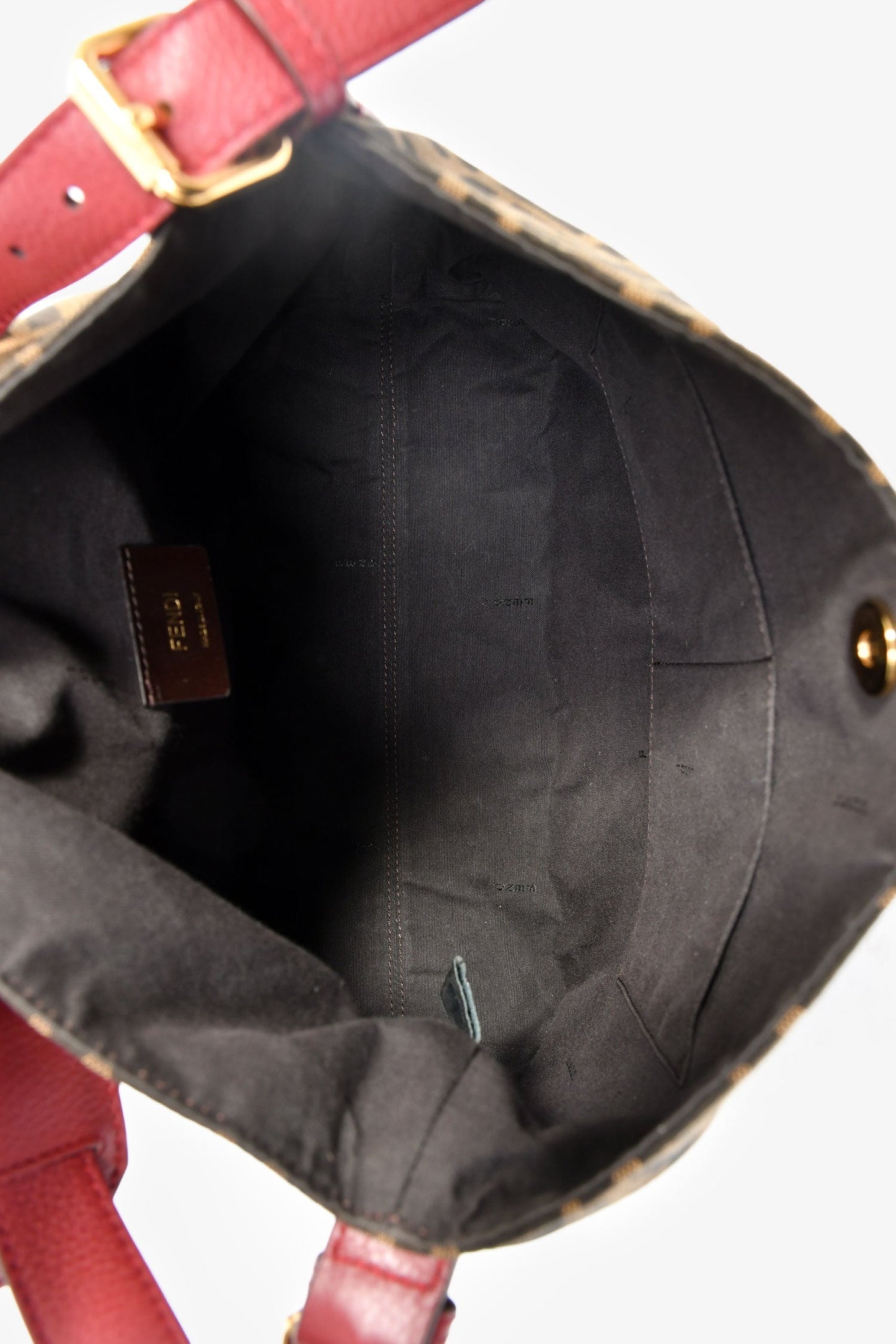 Fendi Brown Zucca Canvas/Red Leather 'Piccola' Shoulder Bag