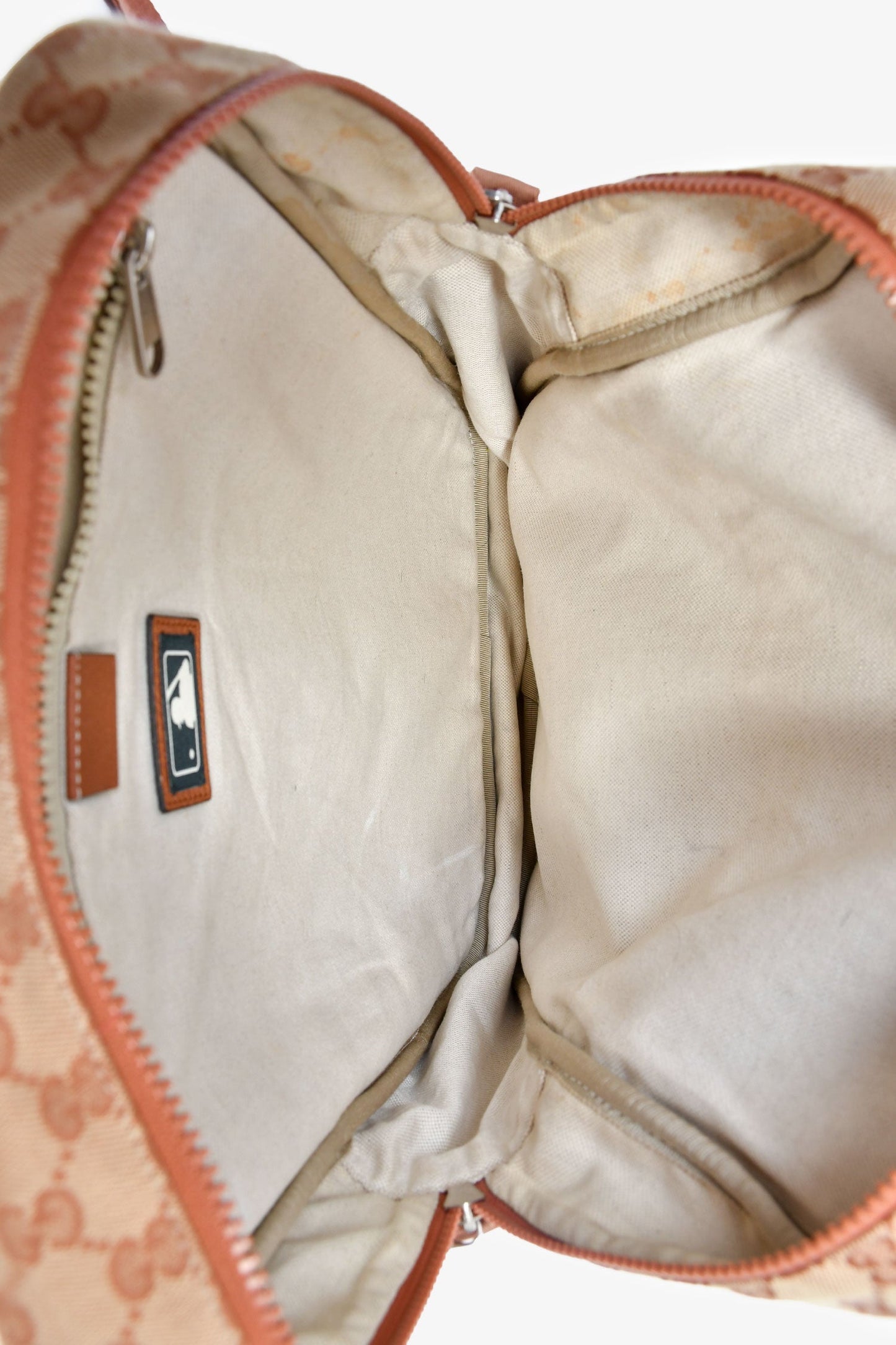 Gucci x New York Yankees Canvas Leather Trimmed Backpack