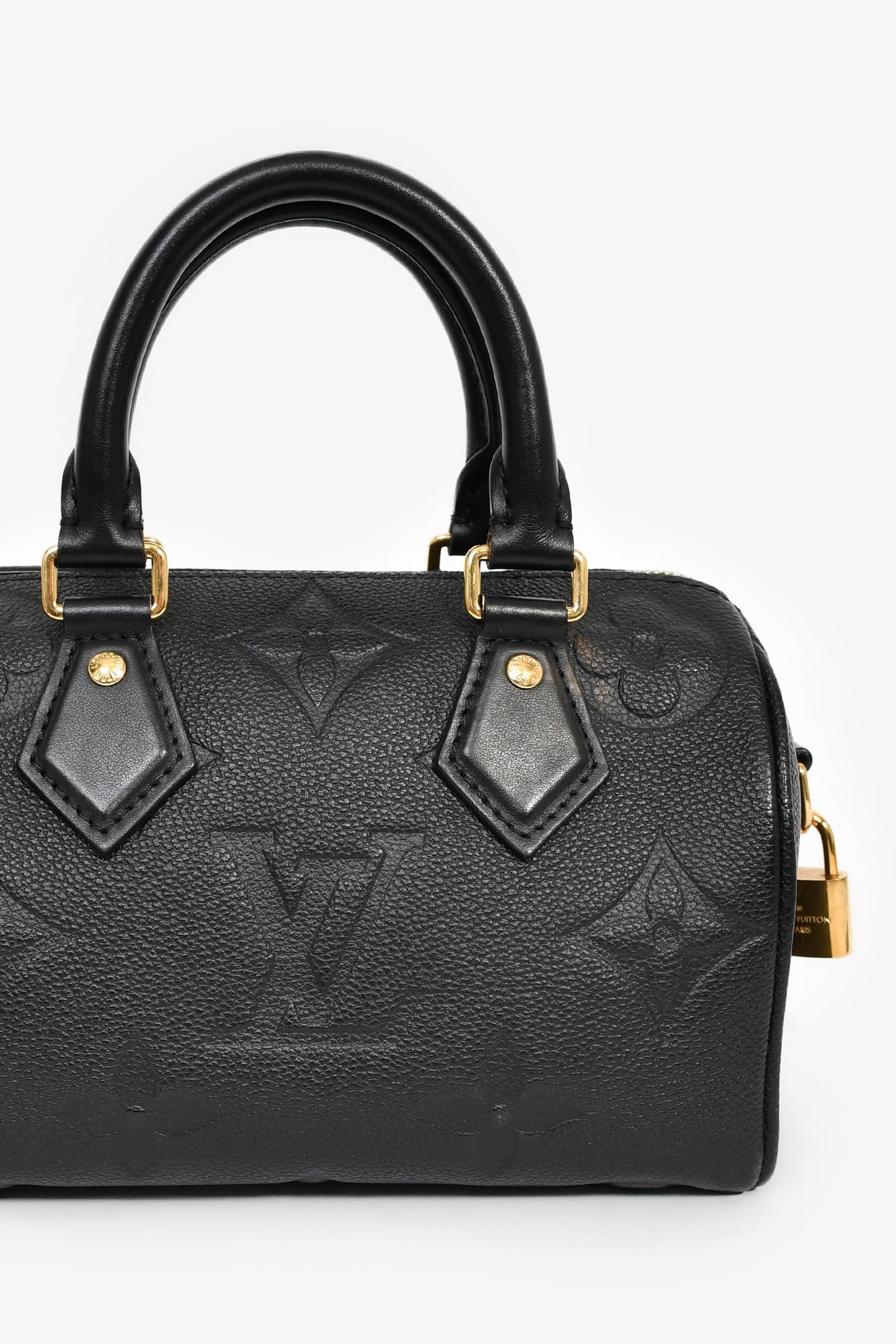Louis Vuitton Black Monogram Empreinte Leather 'Speedy Bandoulière' 20 Bag with Strap