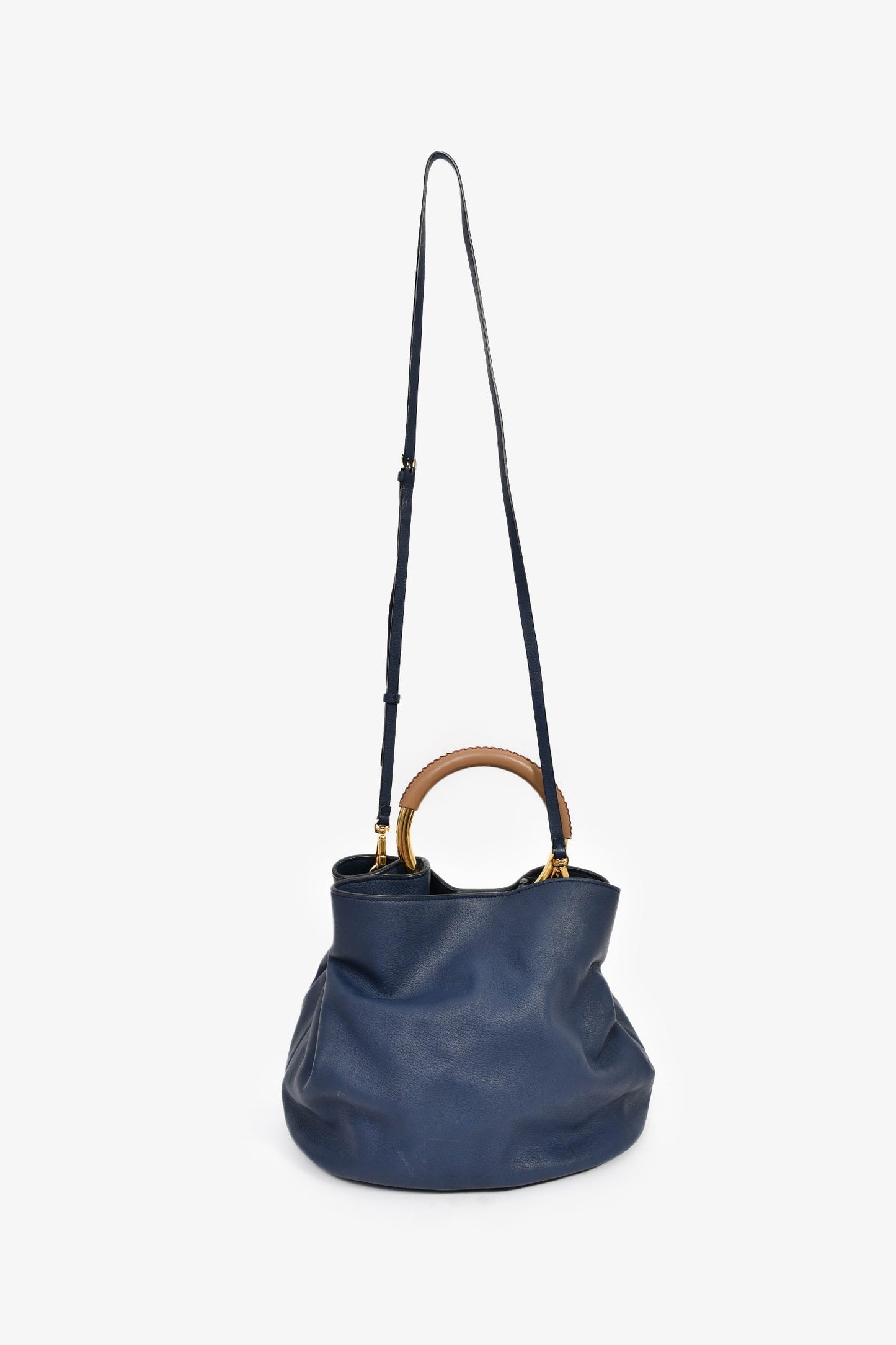 Marni Blue Leather Large 'Pannier' Bucket Bag with Strap