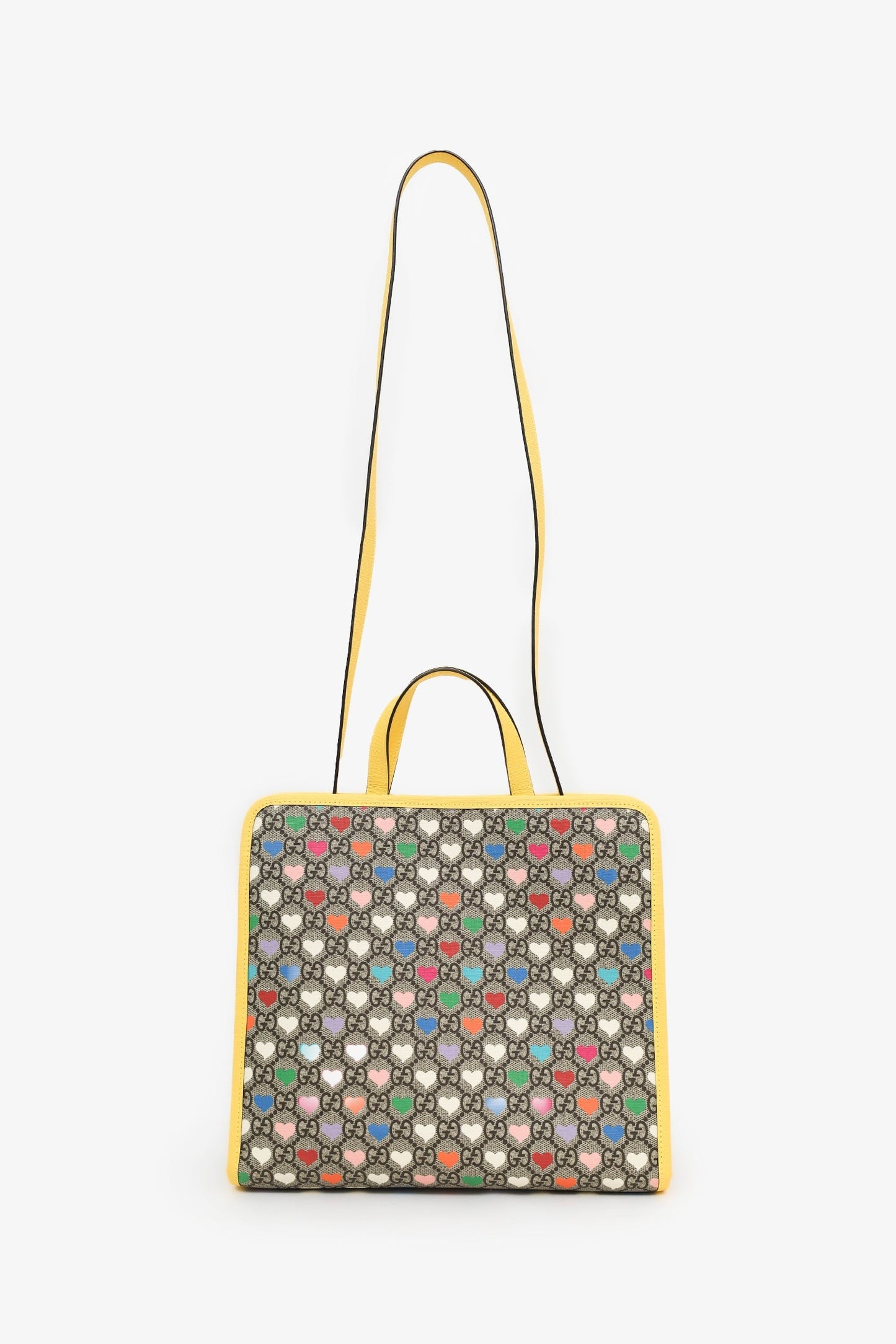 Gucci Yellow/Multicolour GG Supreme Monogram Hearts Children's Tote With Strap