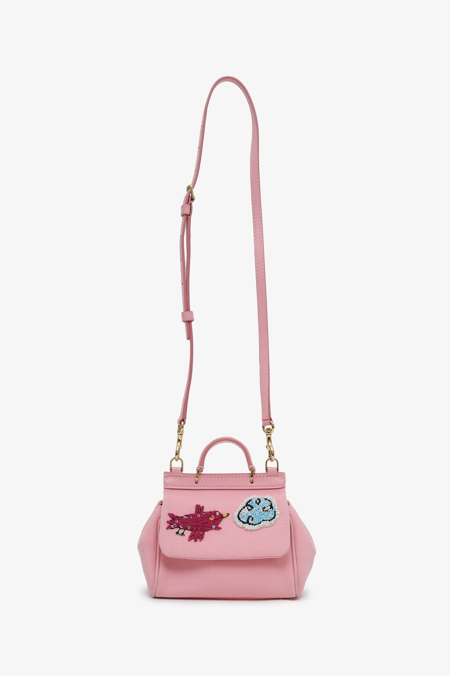 Dolce & Gabbana Pink Canvas/Leather Mini Sicily Top Handle Bag With Strap