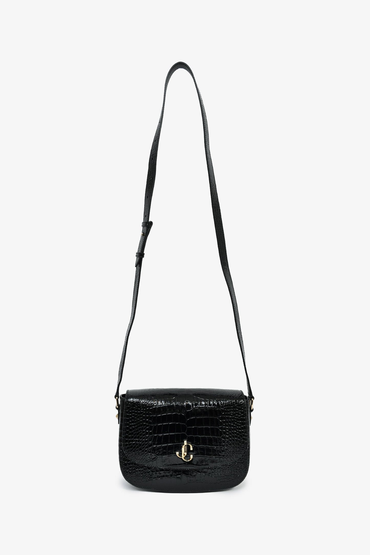 Jimmy Choo Black Patent Embossed Croc 'JC Satchel' Crossbody Bag