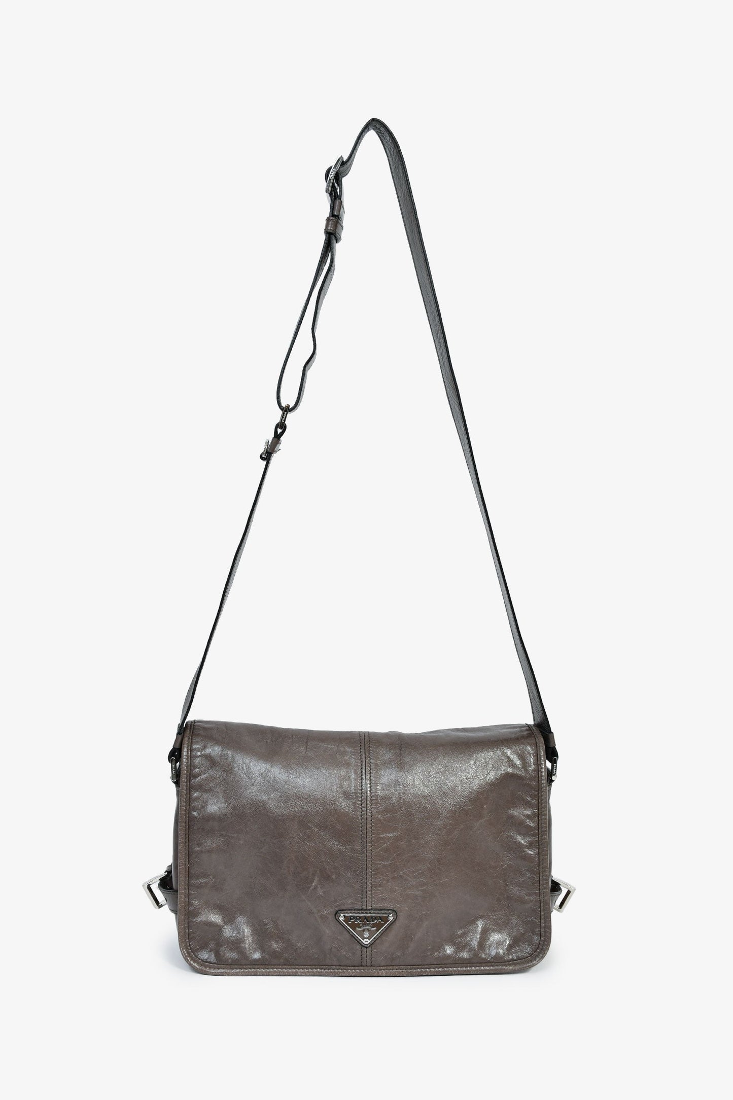 Prada Grey Leather Messenger Bag