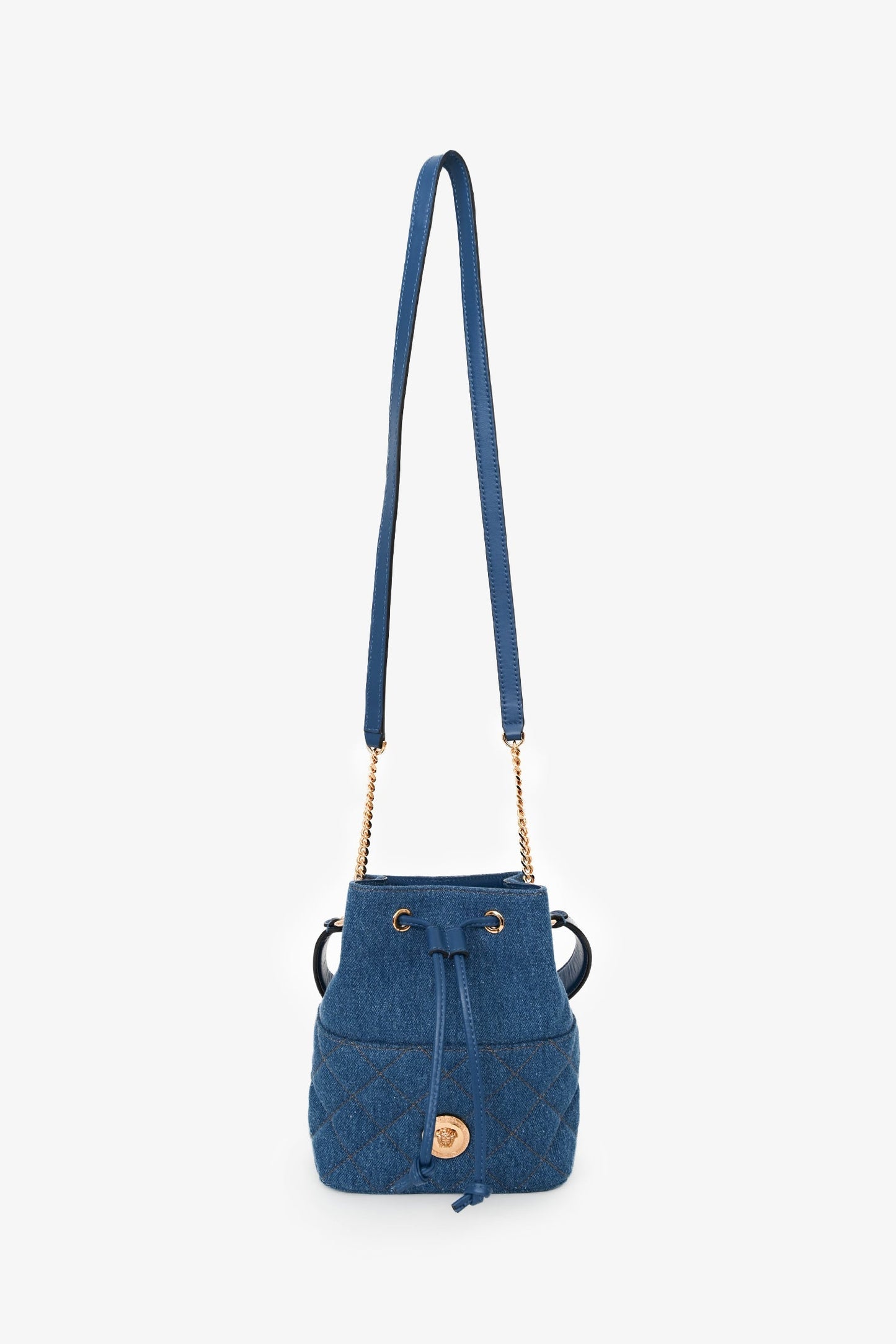 Versace Blue Denim Quilted Bucket Bag