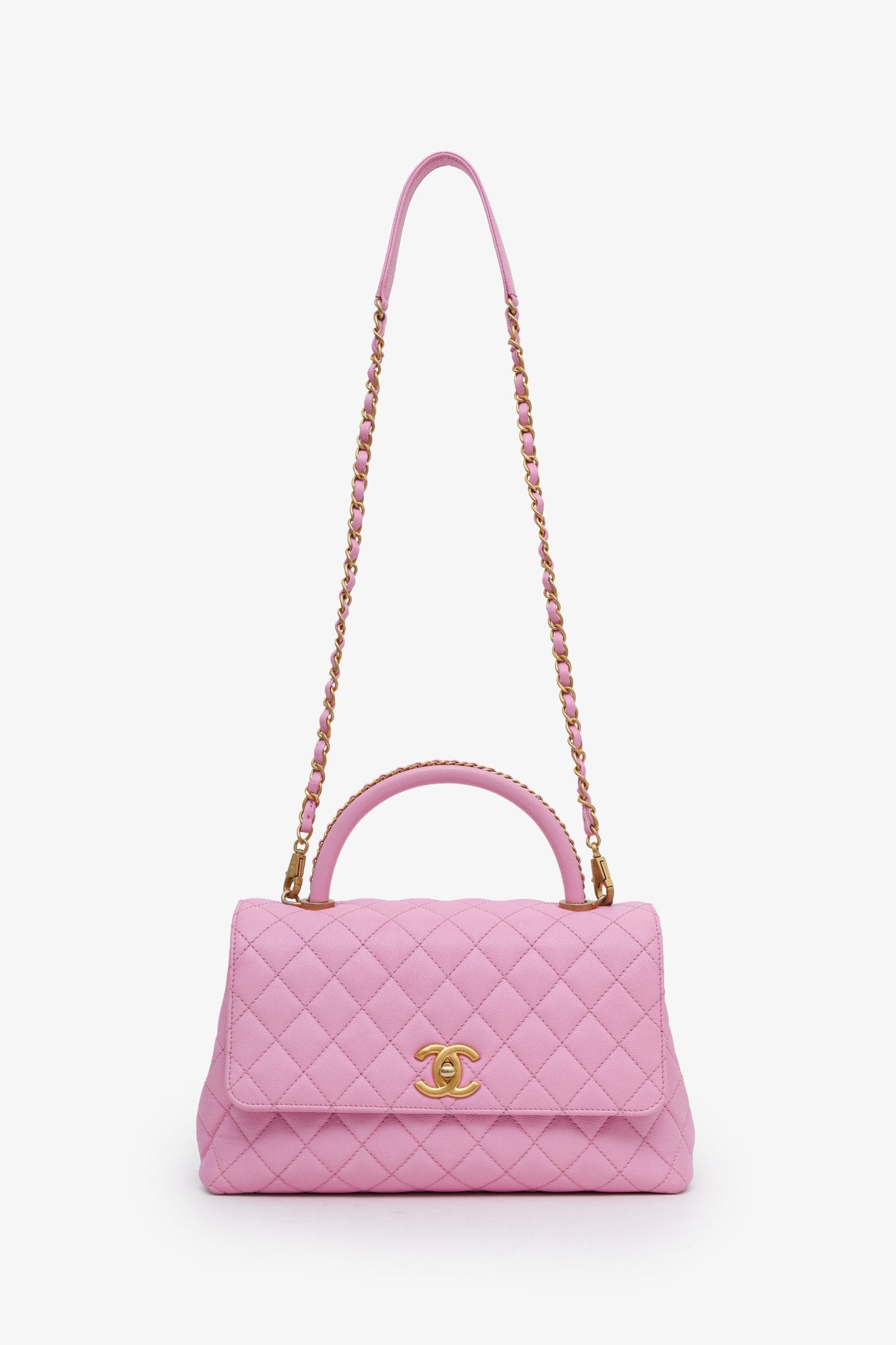 Chanel™ 23P Pink Caviar Medium Coco Top Handle Bag With Strap