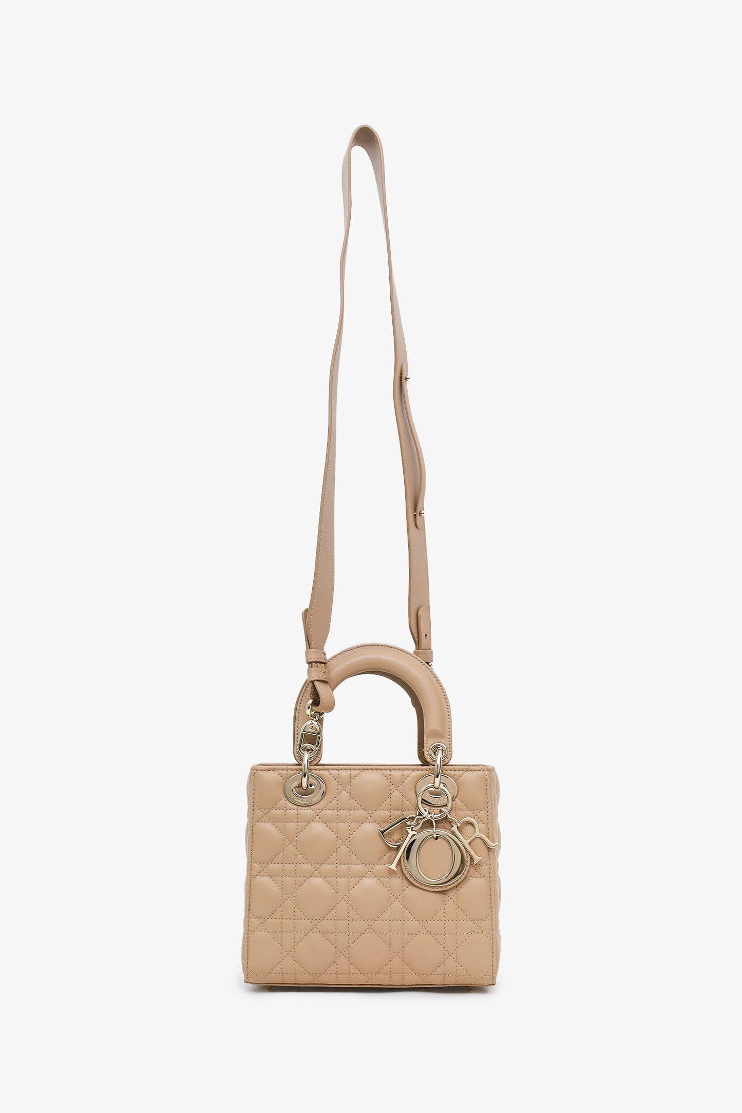 Christian Dior 2024 Beige Cannage Lambskin Small Lady Dior With Strap