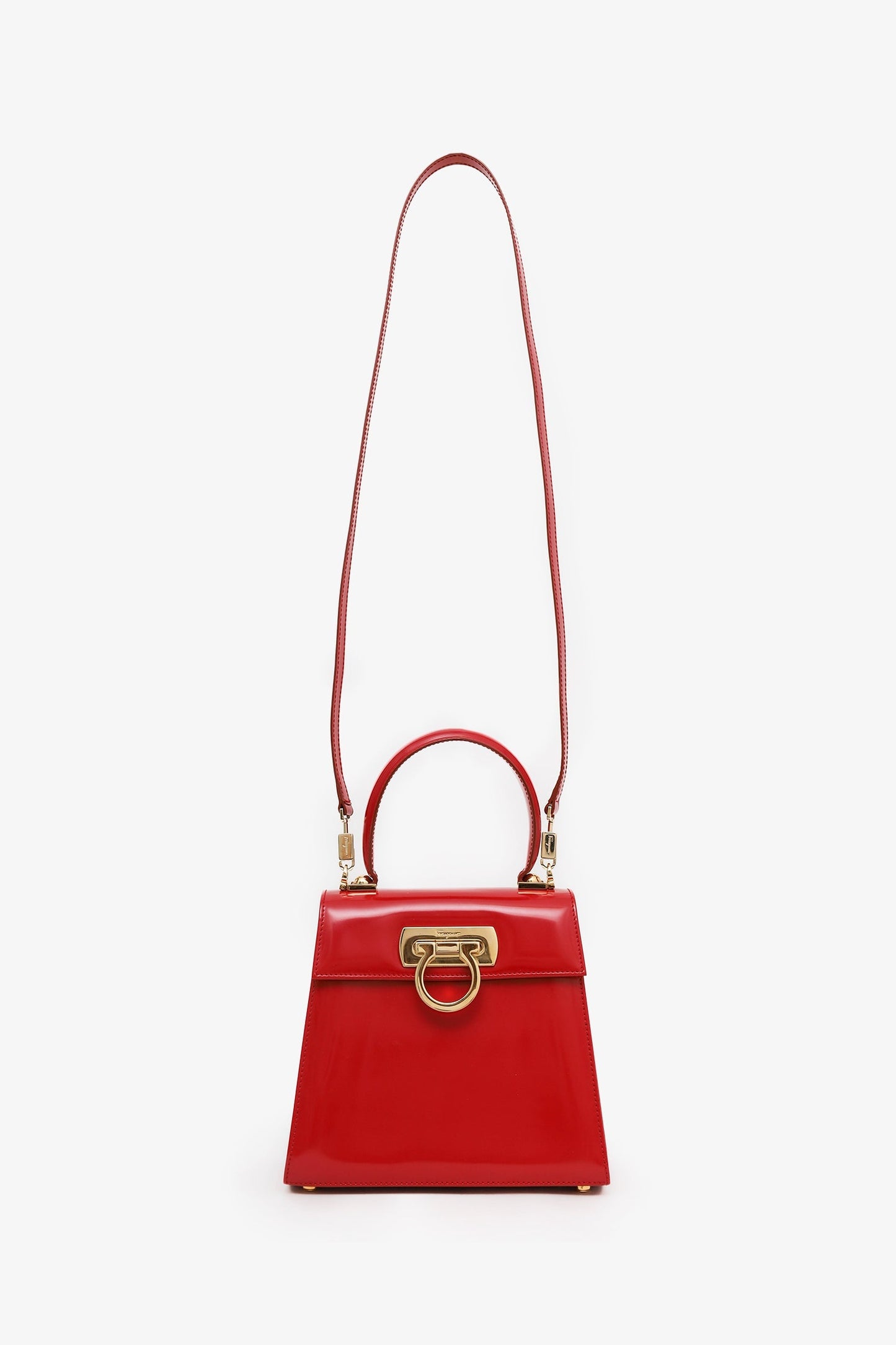 Salvatore Ferragamo Red Leather Iconic Top Handle (S) With Strap