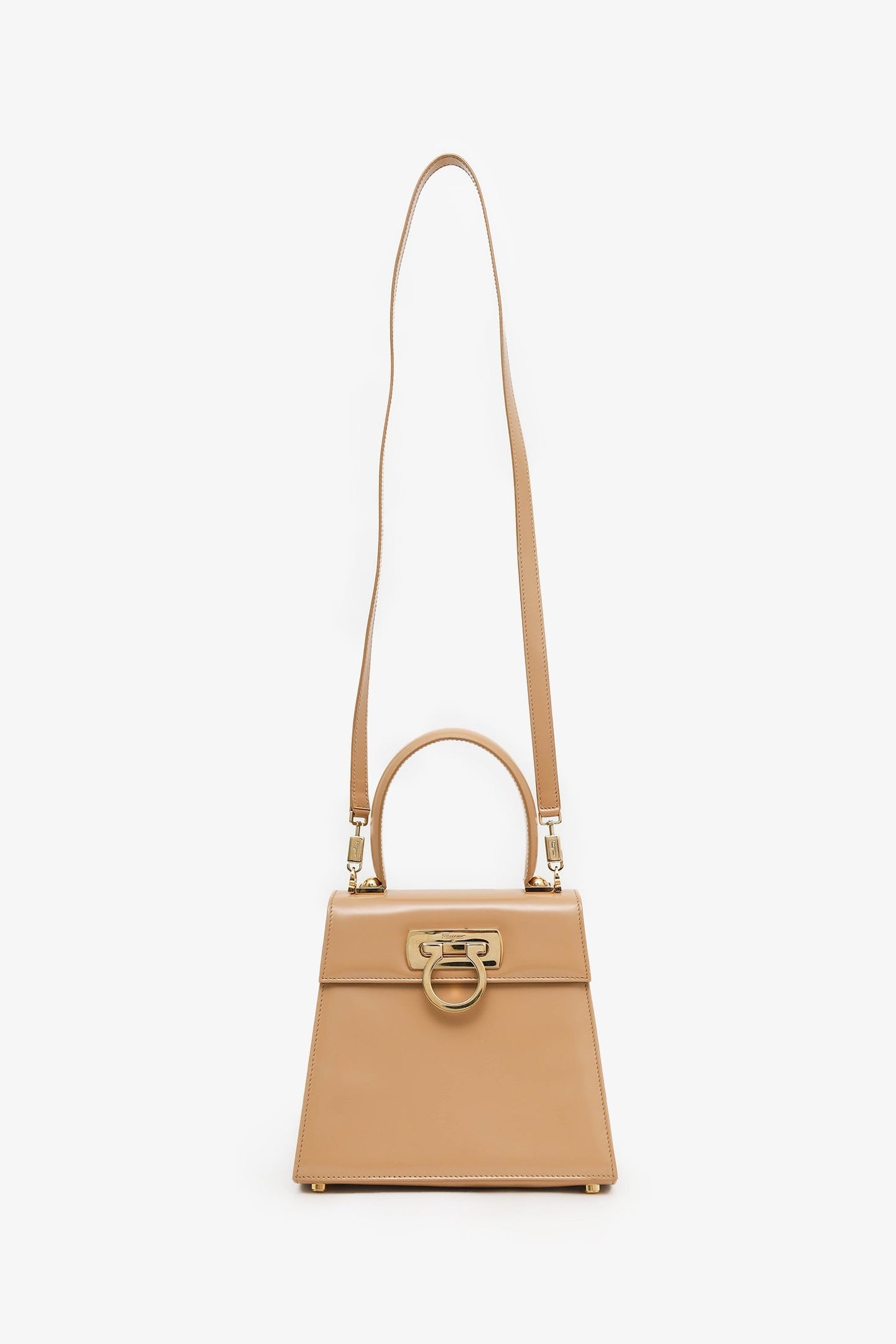 Salvatore Ferragamo Beige Leather Iconic Top Handle (S) With Strap