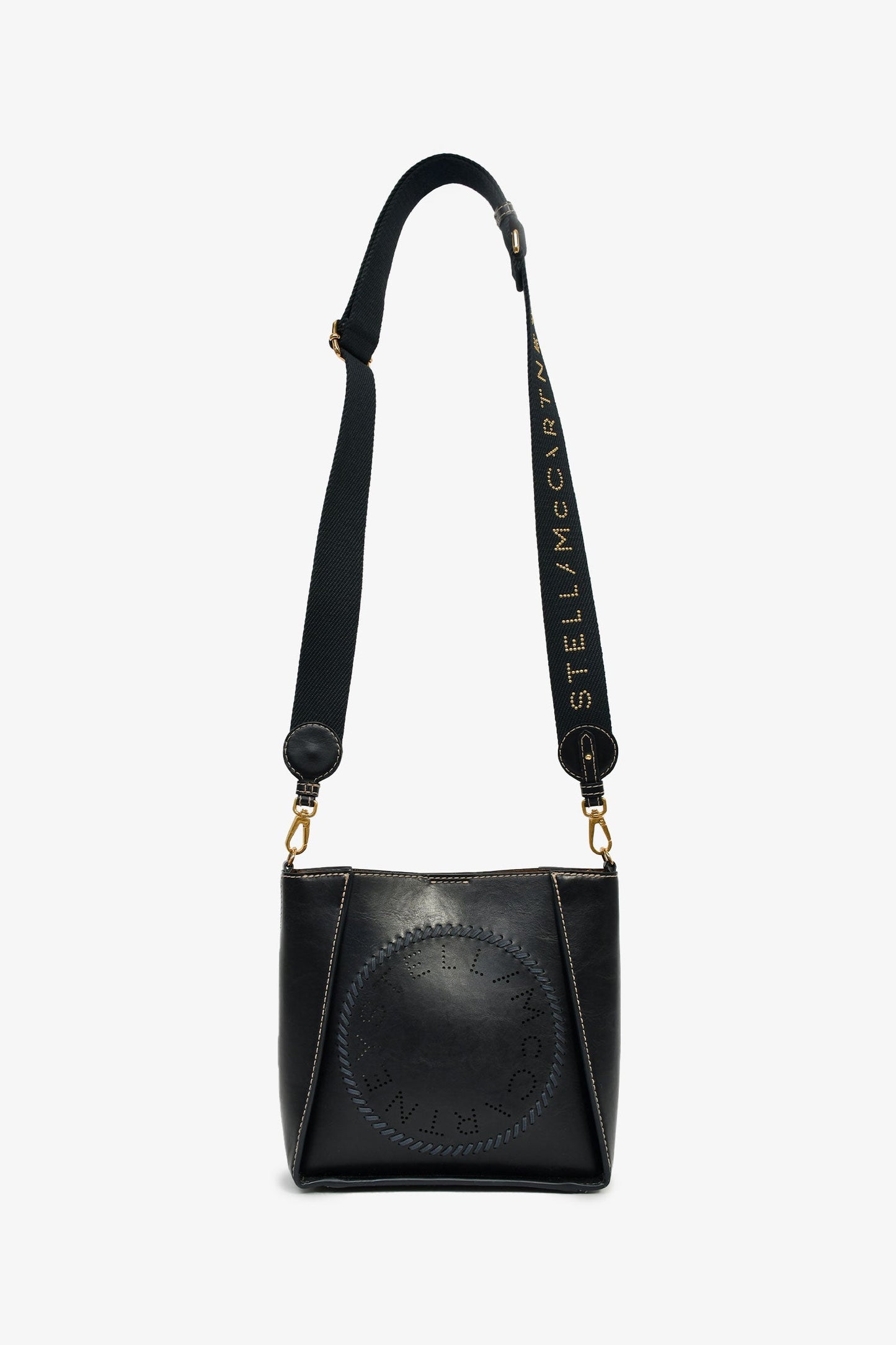 Stella McCartney Black Vegan Leather Logo Embellished Shoulder Bag
