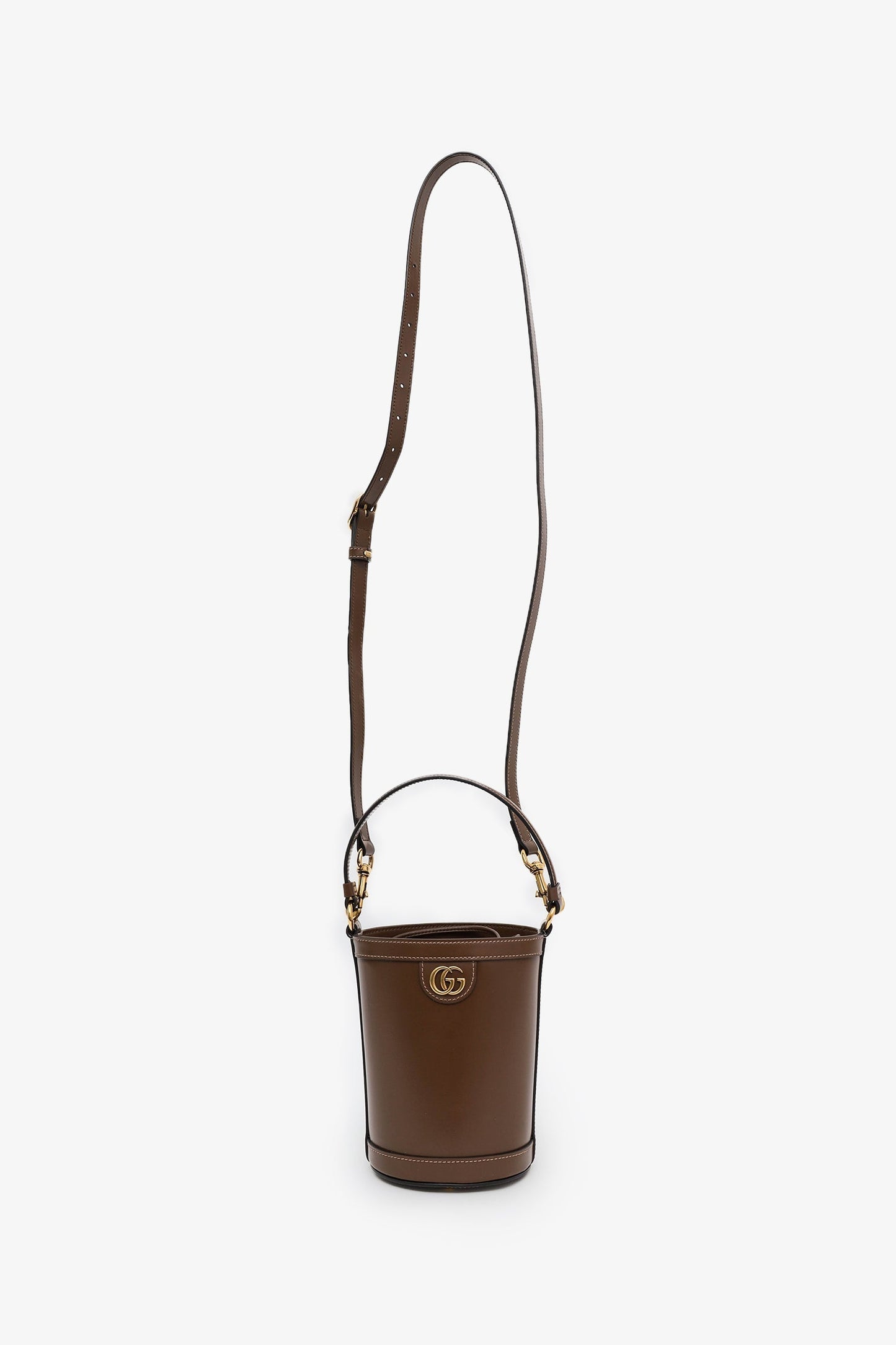 Gucci Brown Leather GG Canvas Ophidia Mini Bucket Bag