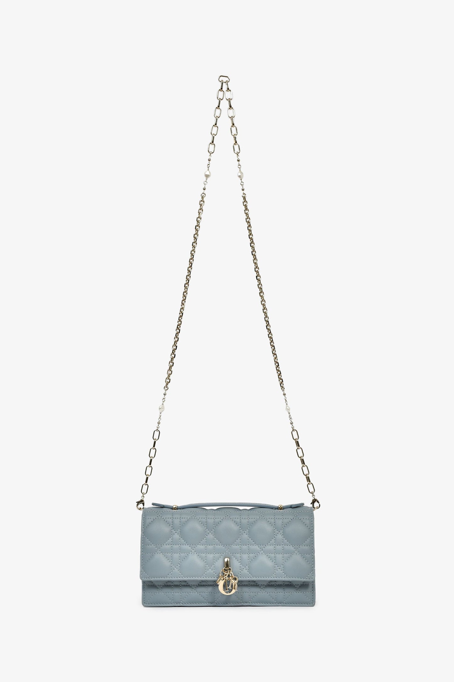 Christian Dior 2023 Blue Cannage Lambskin 'My Dior' Mini Chain Pouch