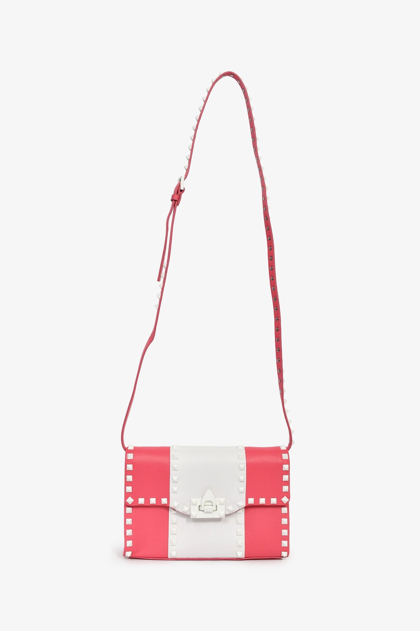 Valentino Pink/White Calfskin Rockstud Shoulder Bag