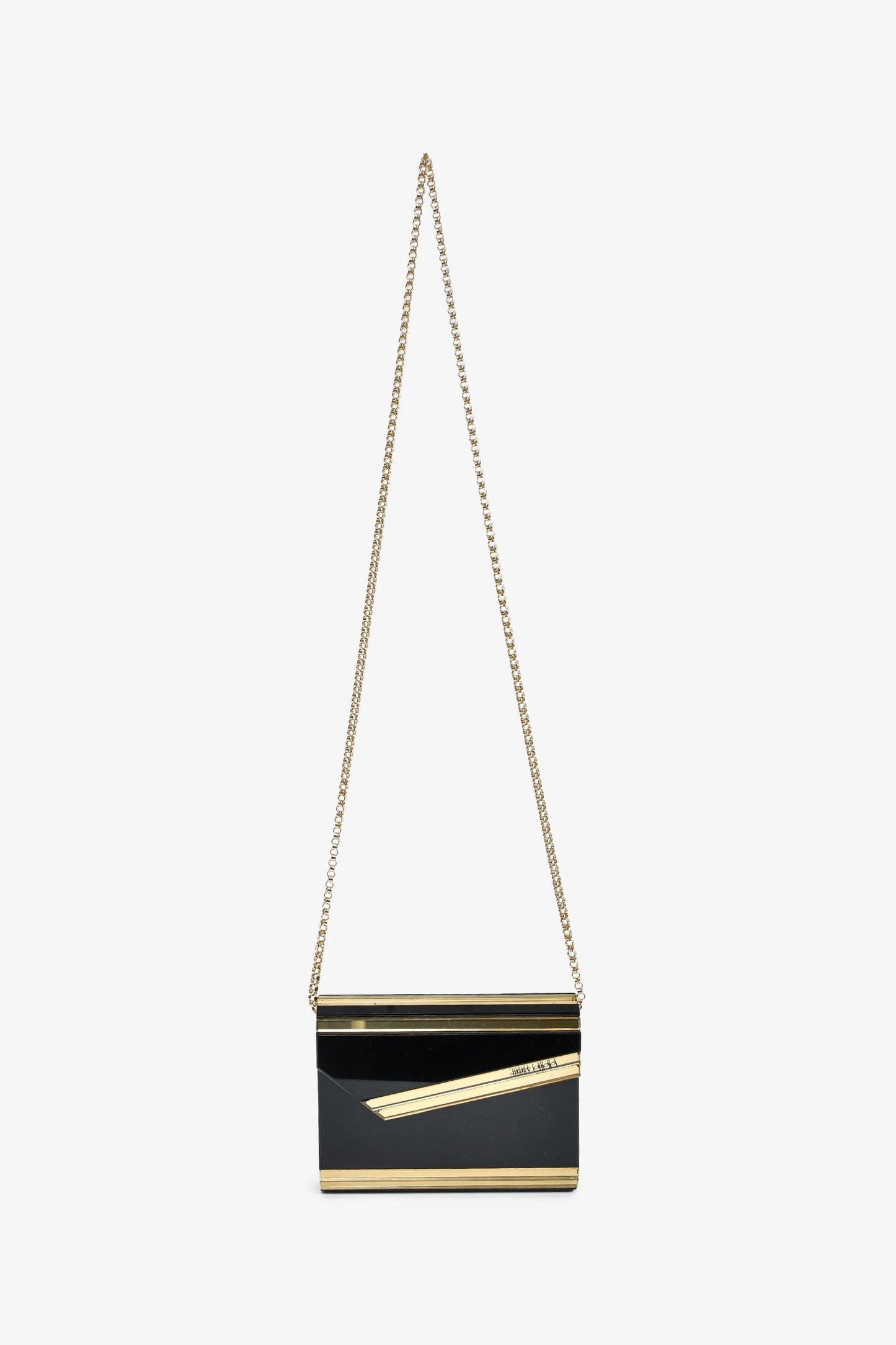 Jimmy Choo Black/Gold Acrylic Clutch With Chain