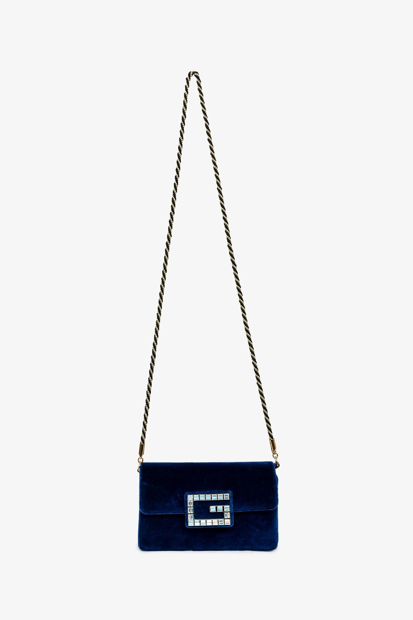 Gucci Blue Velvet GG Crystal 'Broadway' Mini Shoulder Bag