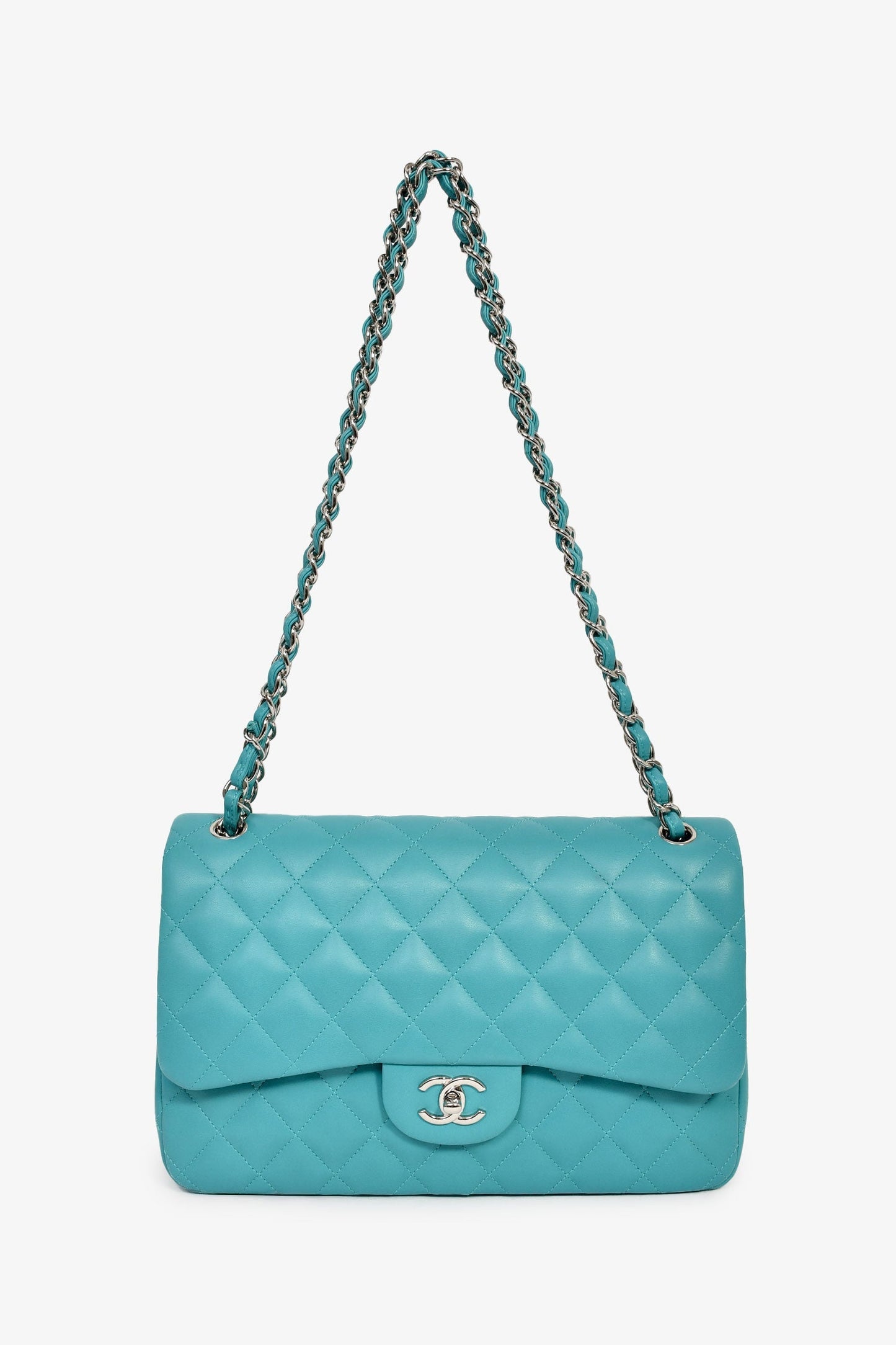 Chanel™ 2014 Turquoise Lambskin Jumbo Double Flap Shoulder Bag