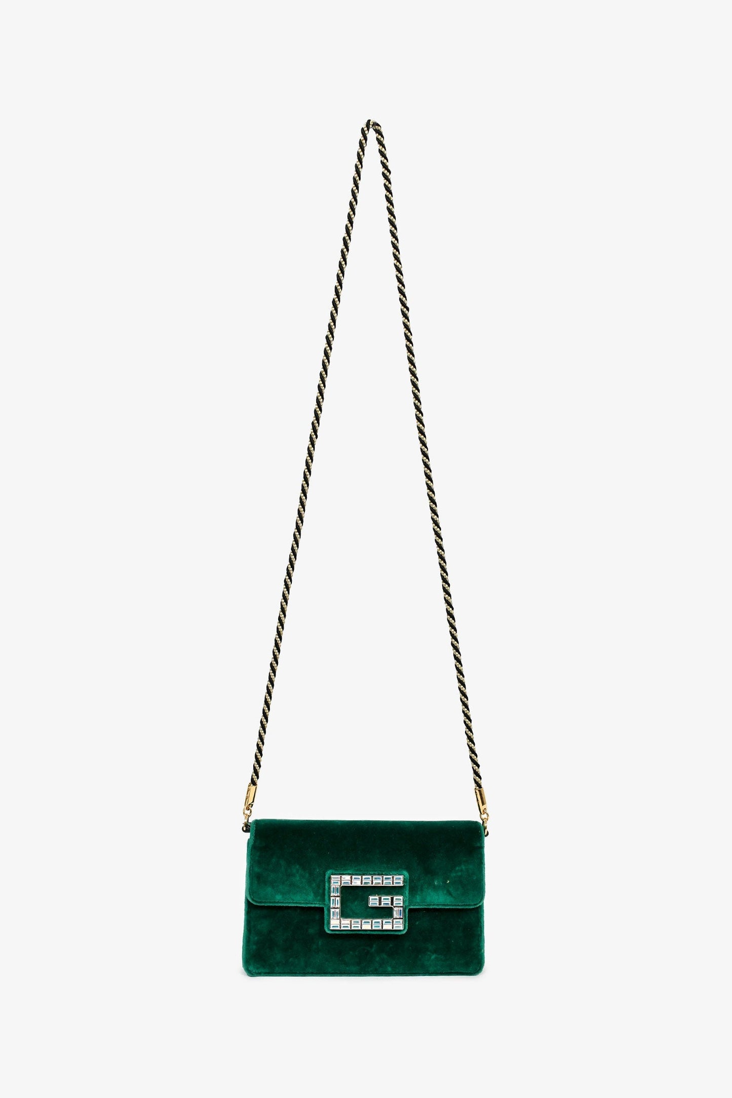 Gucci Green Velvet GG Crystal 'Broadway' Mini Shoulder Bag