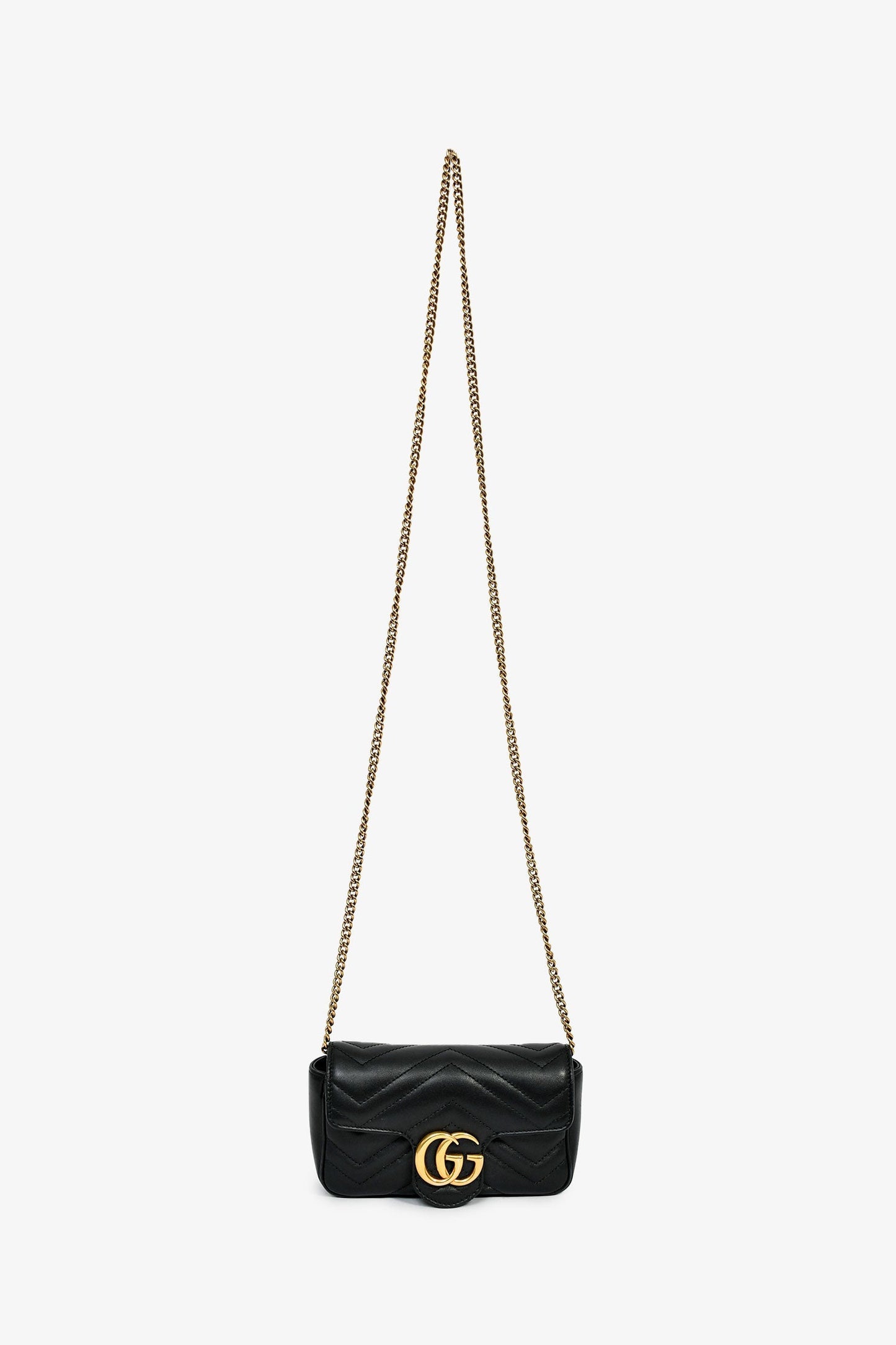 Gucci Black Leather GG Marmont Super Mini Crossbody Bag