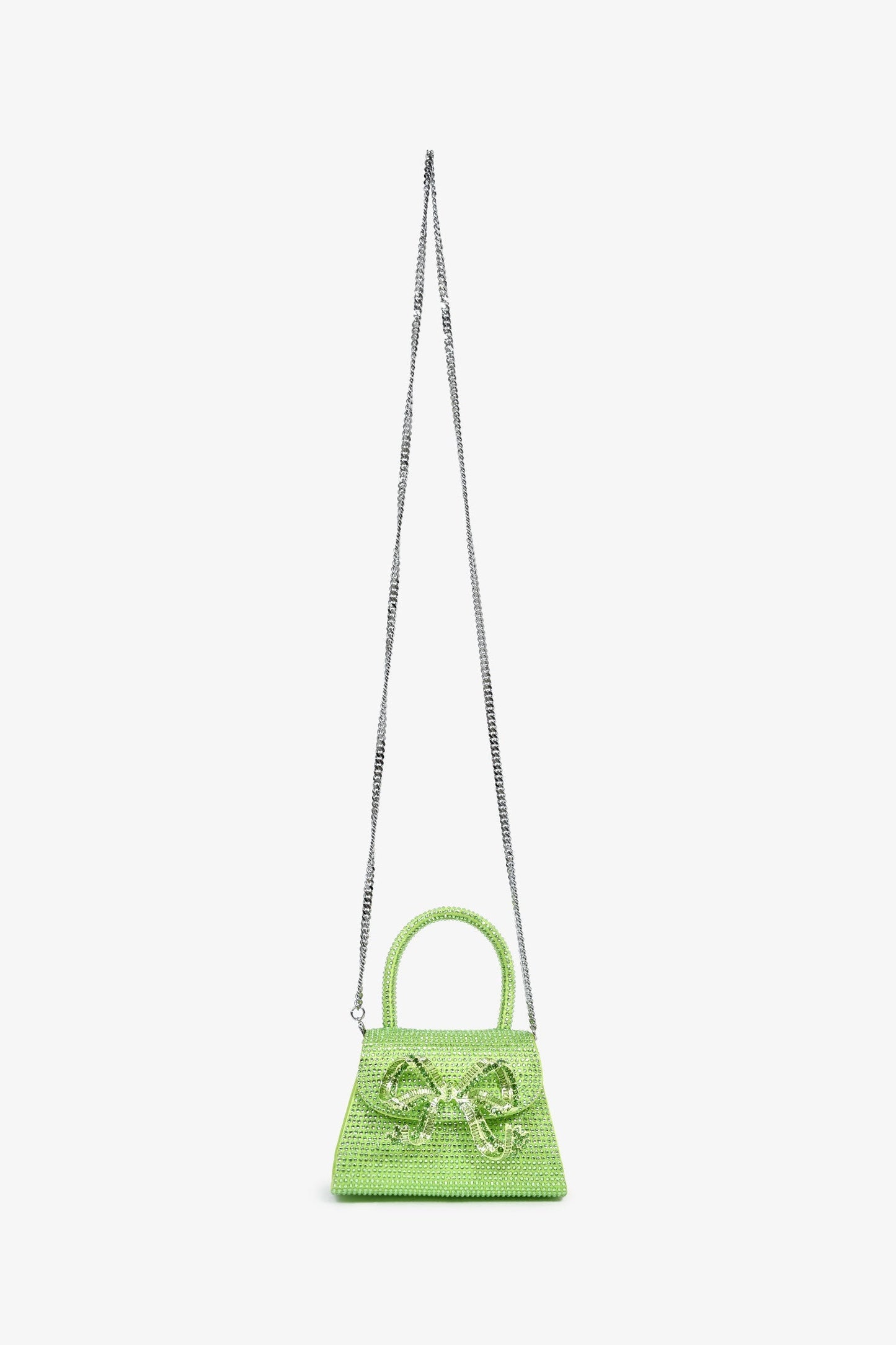 Self-Portrait Green Silk 'The Bow' Embellished Mini Top Handle Bag With Strap