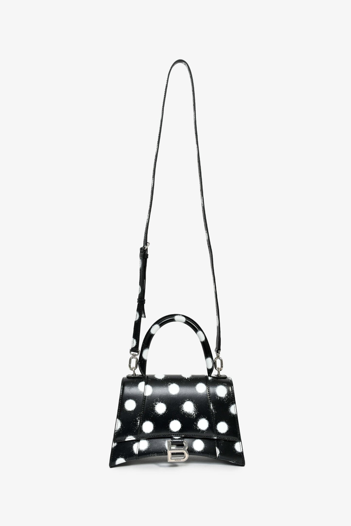 Balenciaga Black/White Leather Polk-a-Dot Small 'Hourglass' Top Handle Bag