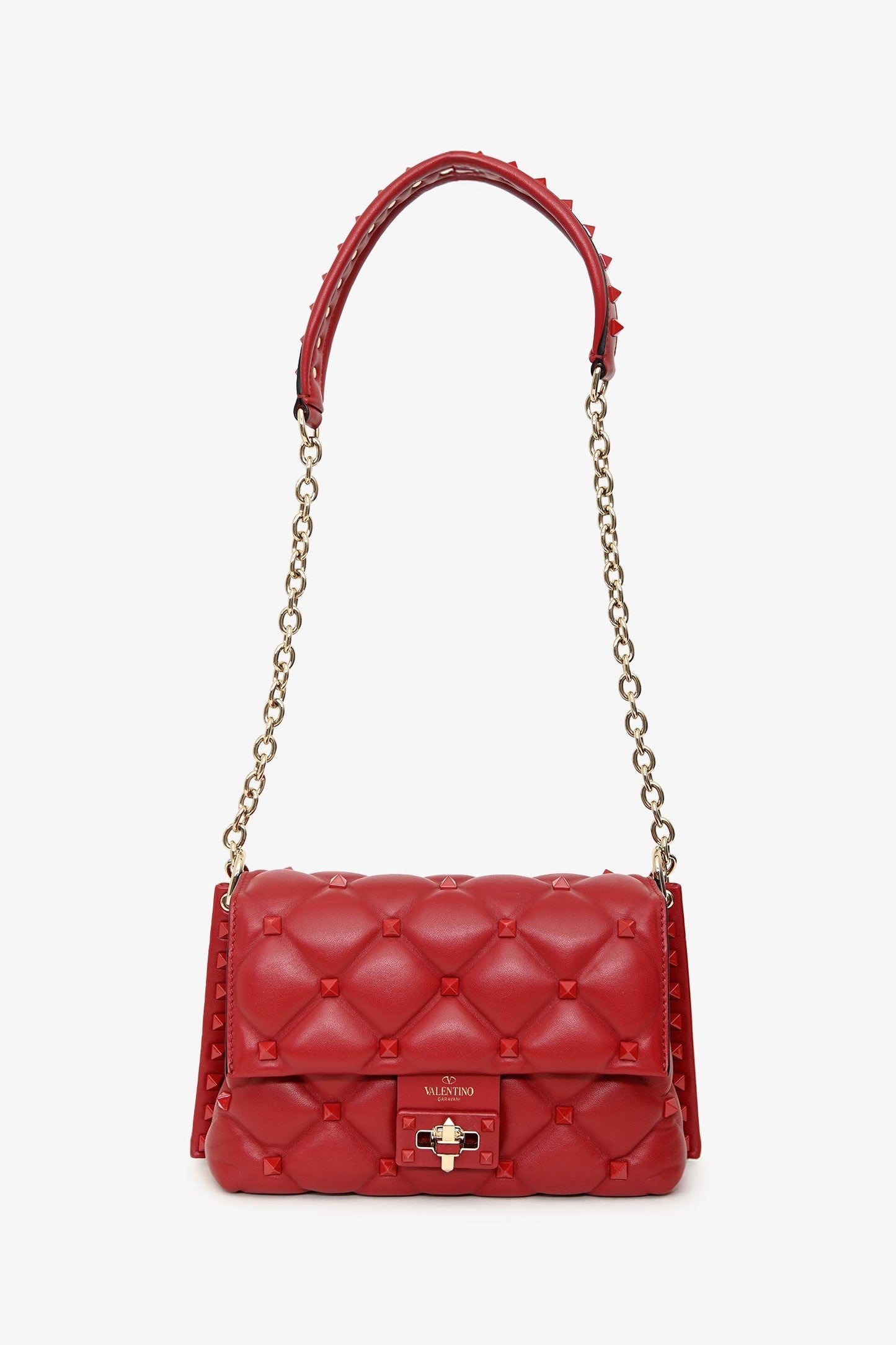 Valentino Red Quilted Leather Medium Candystud Top Handle Crossbody Bag