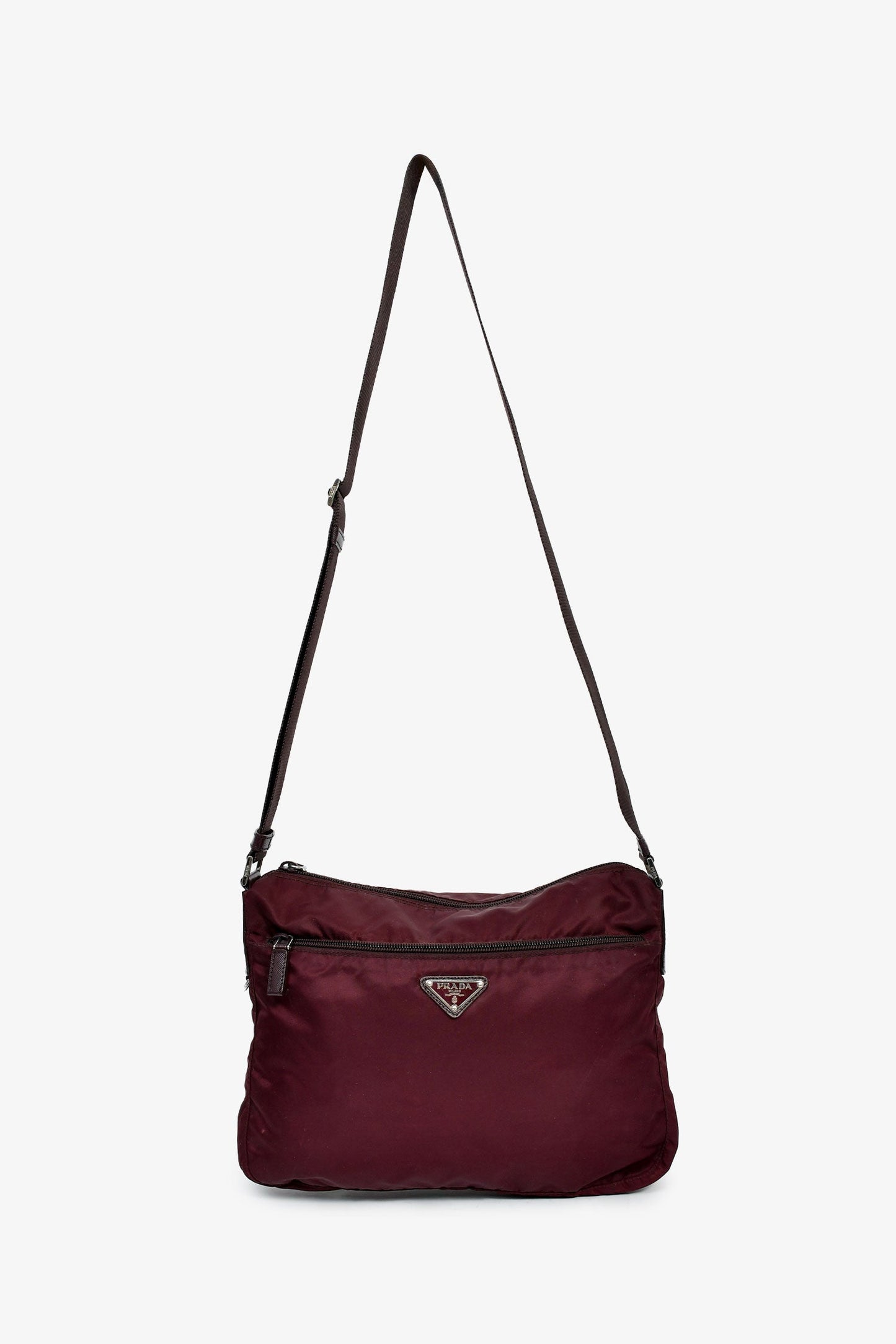 Prada Burgundy Nylon Tessuto Messenger Bag