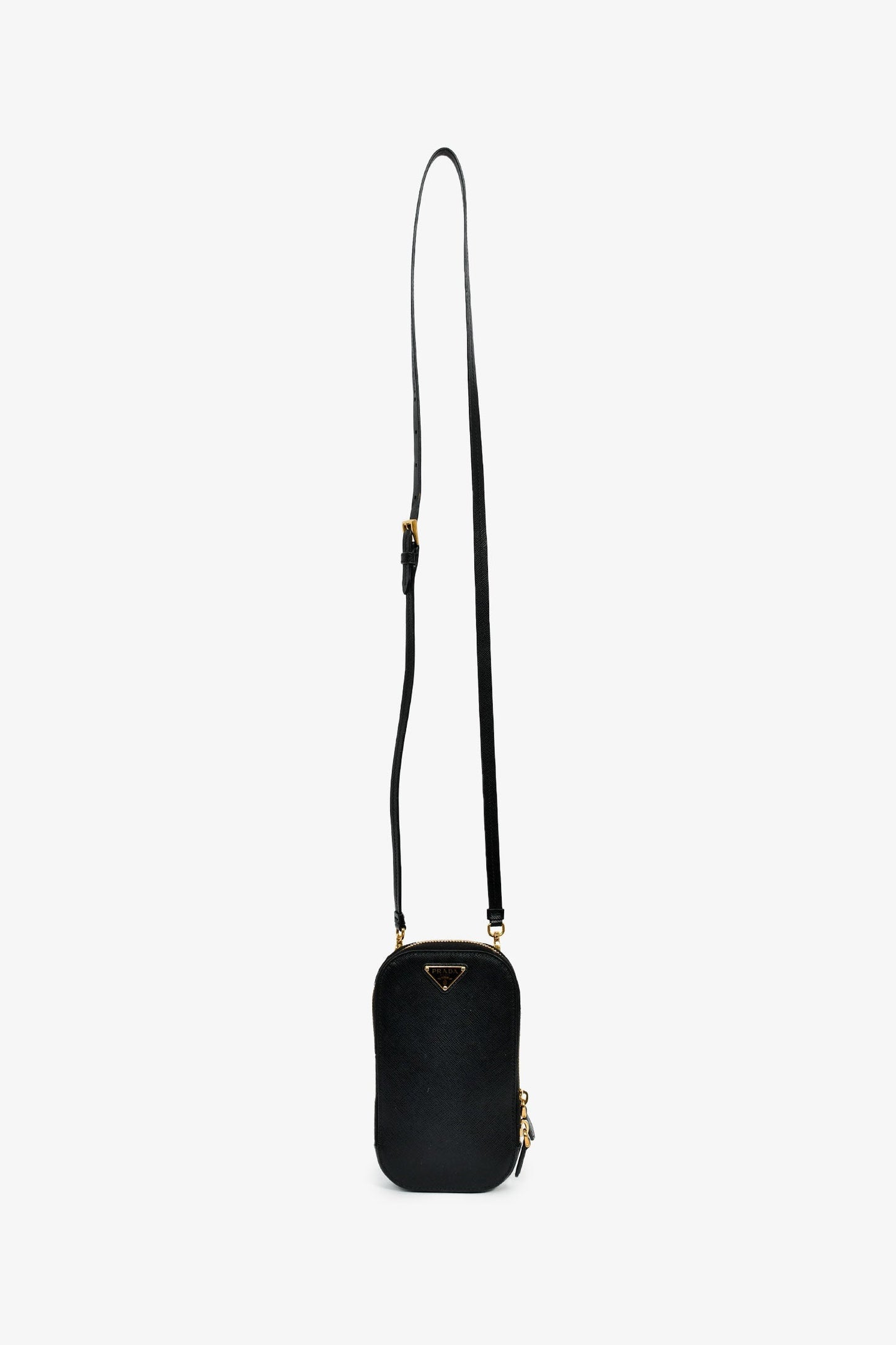 Prada Black Saffiano Leather Crossbody Phone Pouch