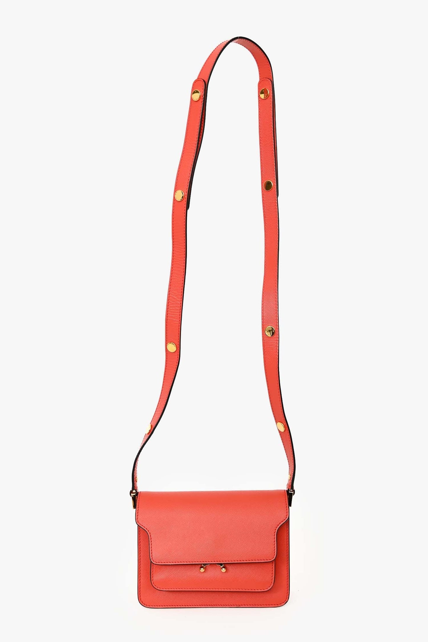 Marni Red Grained Leather Mini Trunk Crossbody Bag