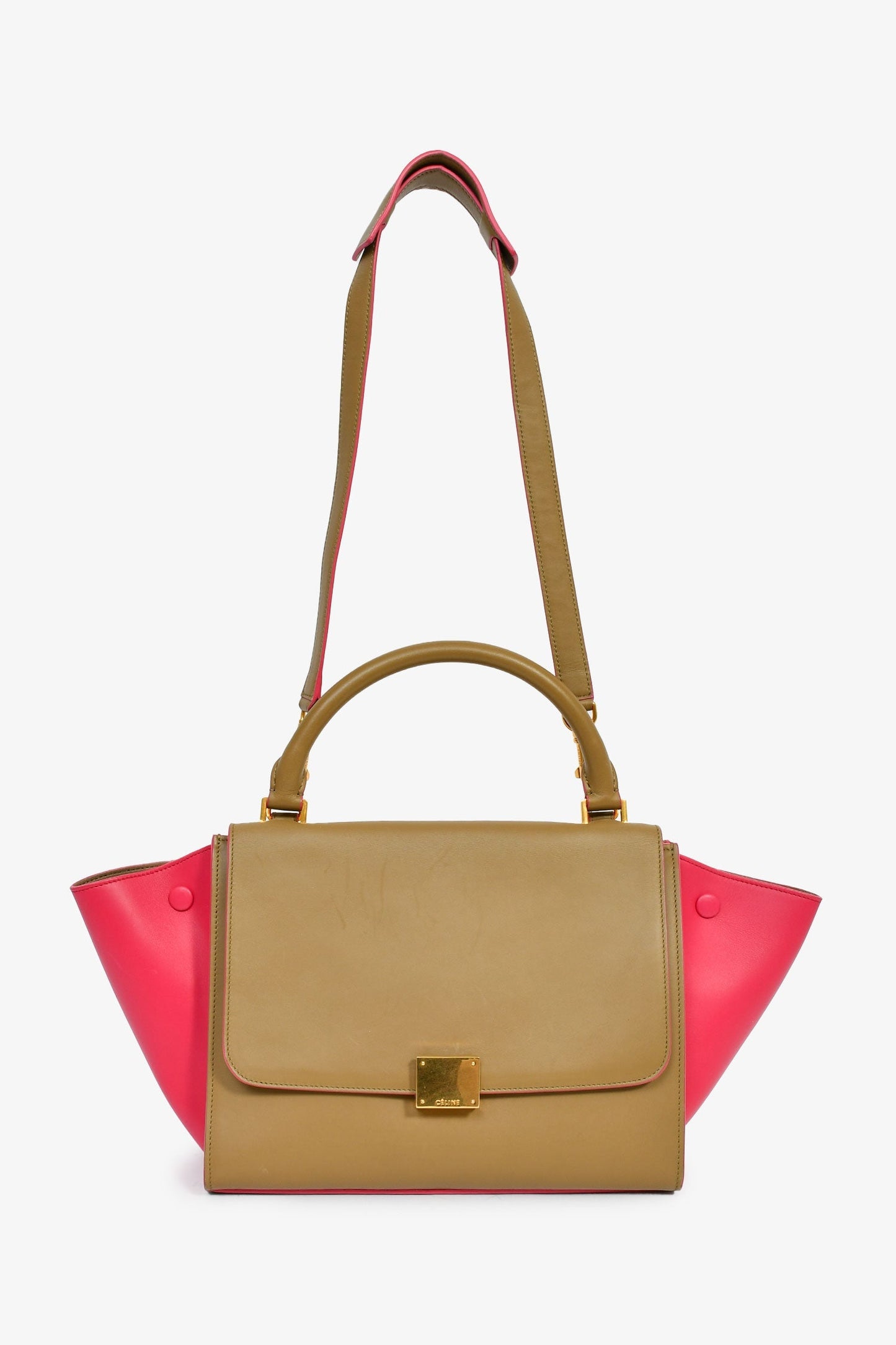 Celine Taupe/Pink Leather Bicolour Medium Trapeze Top Handle With Strap