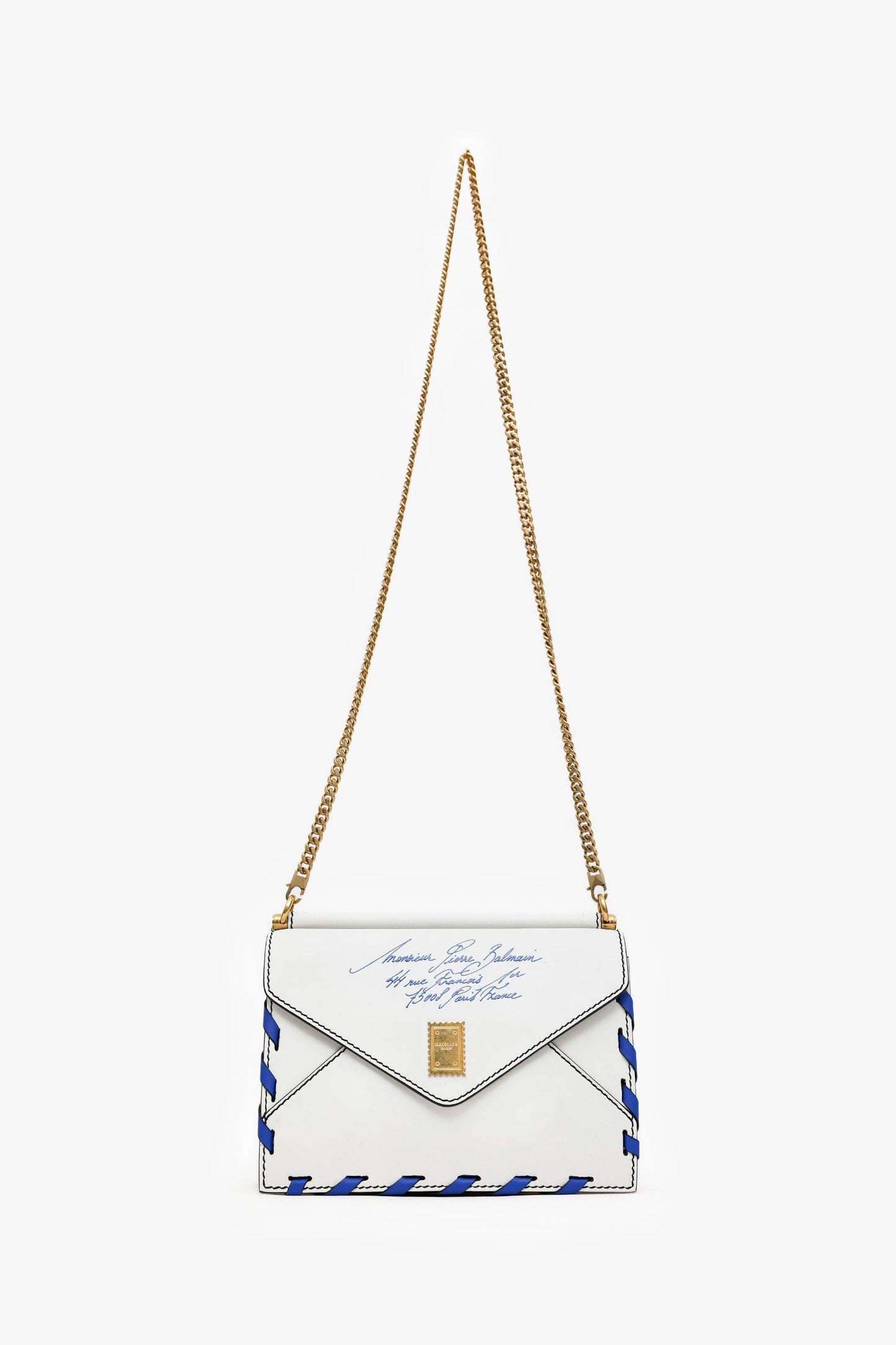 Balmain White Leather B Envelope Bag