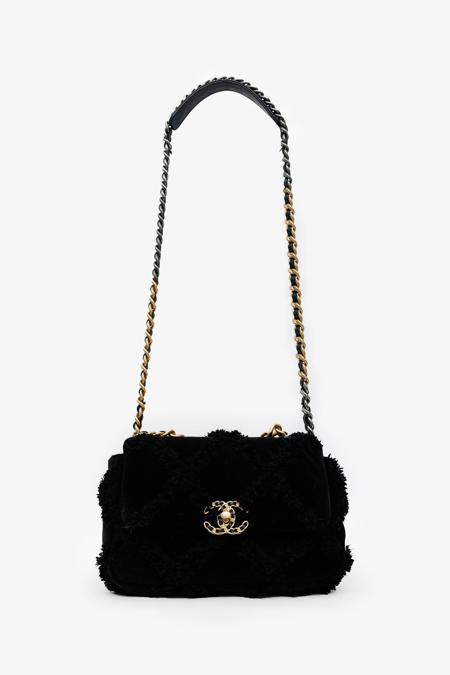 Chanel™ Black Quilted Velvet Small 19 Flap Bag